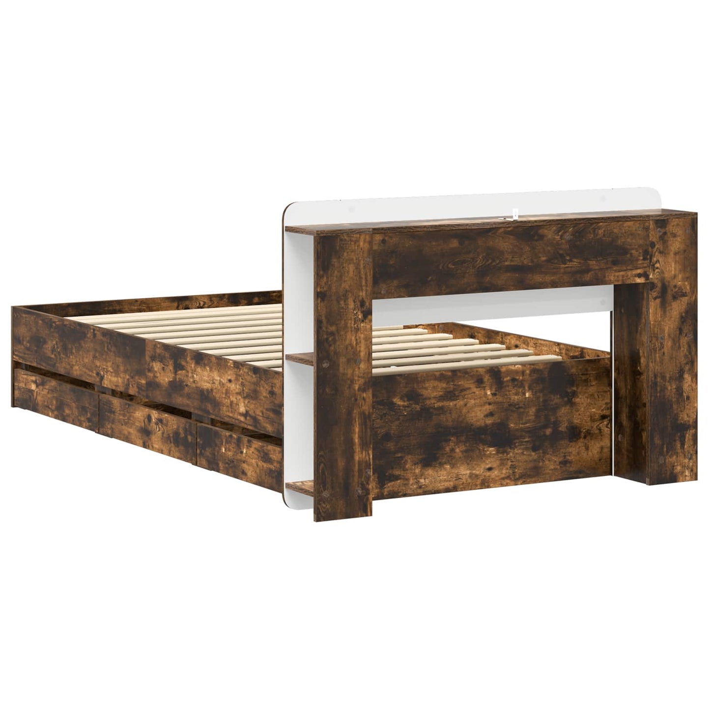 Bedframe met opslag Gerookt eiken 90 x 190 cm Bewerkt hout is nu te koop bij PeponiXL, paradijselijk wonen!