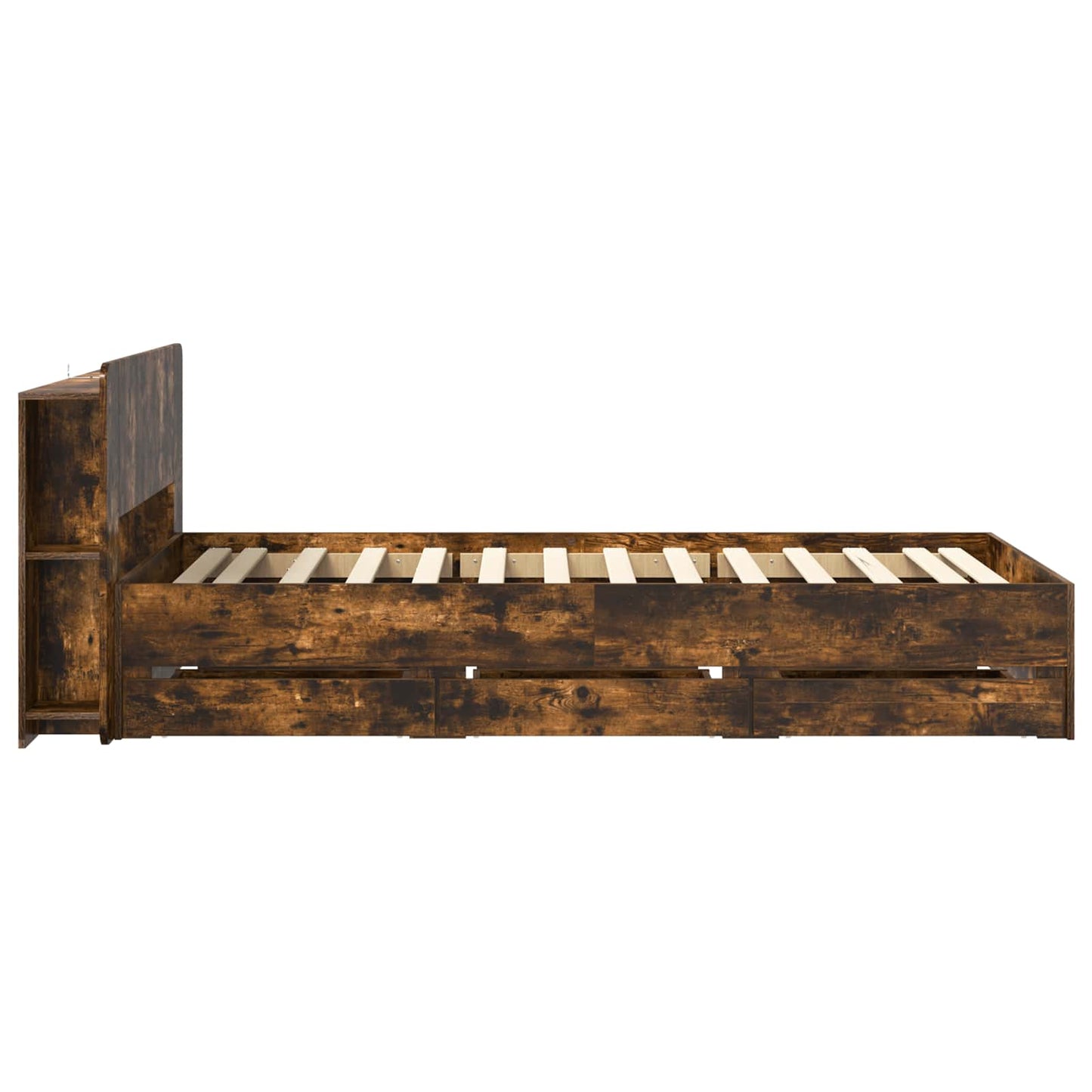 Bedframe met opslag Gerookt eiken 90 x 190 cm Bewerkt hout is nu te koop bij PeponiXL, paradijselijk wonen!