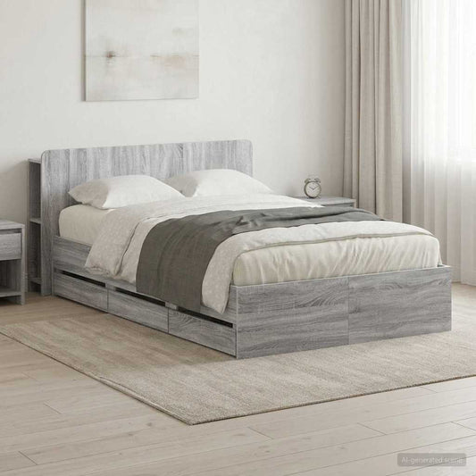 Bedframe met opslag Grijs Sonoma 120 x 190 cm Bewerkt hout is nu te koop bij PeponiXL, paradijselijk wonen!