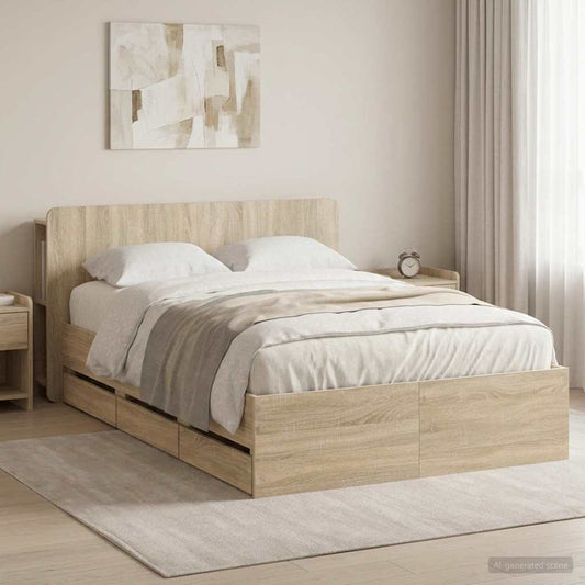 Bedframe met opslag Sonoma Eiken 120 x 190 cm Bewerkt hout is nu te koop bij PeponiXL, paradijselijk wonen!