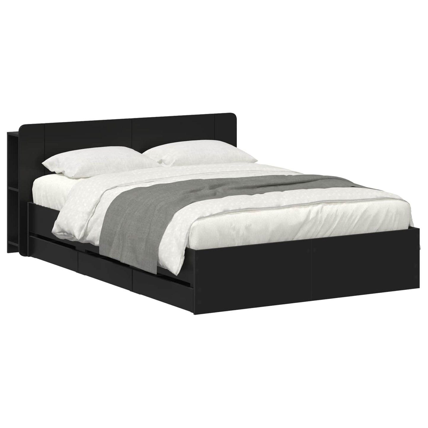 Bedframe met opslag Zwart 150 x 200 cm Bewerkt hout is nu te koop bij PeponiXL, paradijselijk wonen!