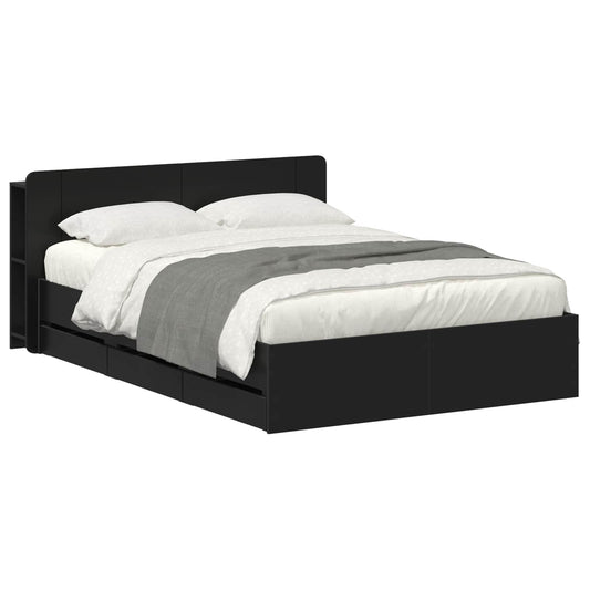 Bedframe met opslag Zwart 150 x 200 cm Bewerkt hout is nu te koop bij PeponiXL, paradijselijk wonen!
