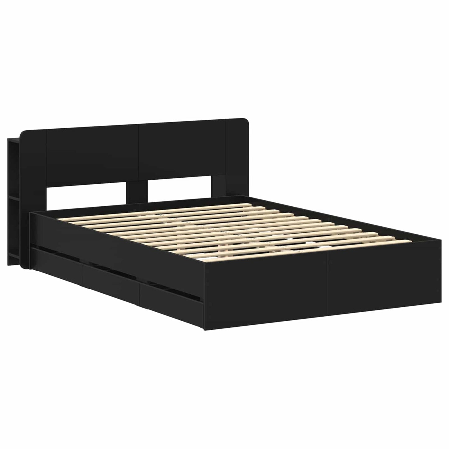 Bedframe met opslag Zwart 150 x 200 cm Bewerkt hout is nu te koop bij PeponiXL, paradijselijk wonen!