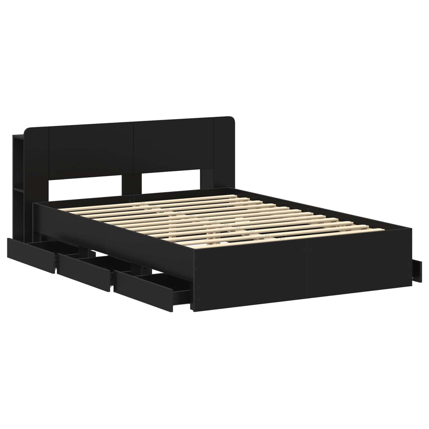 Bedframe met opslag Zwart 150 x 200 cm Bewerkt hout is nu te koop bij PeponiXL, paradijselijk wonen!