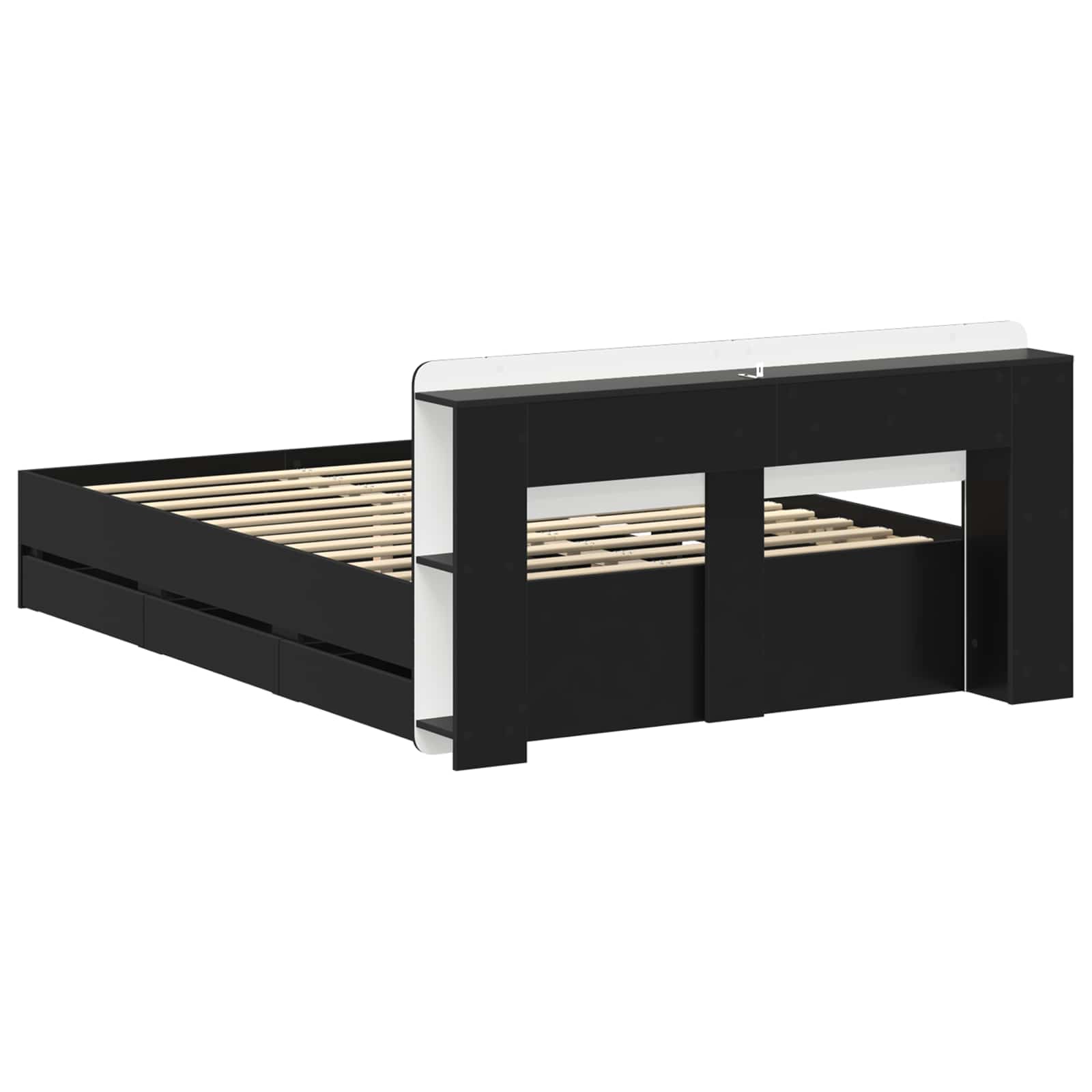 Bedframe met opslag Zwart 150 x 200 cm Bewerkt hout is nu te koop bij PeponiXL, paradijselijk wonen!