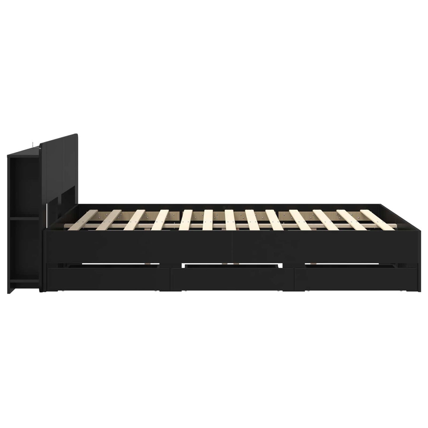 Bedframe met opslag Zwart 150 x 200 cm Bewerkt hout is nu te koop bij PeponiXL, paradijselijk wonen!