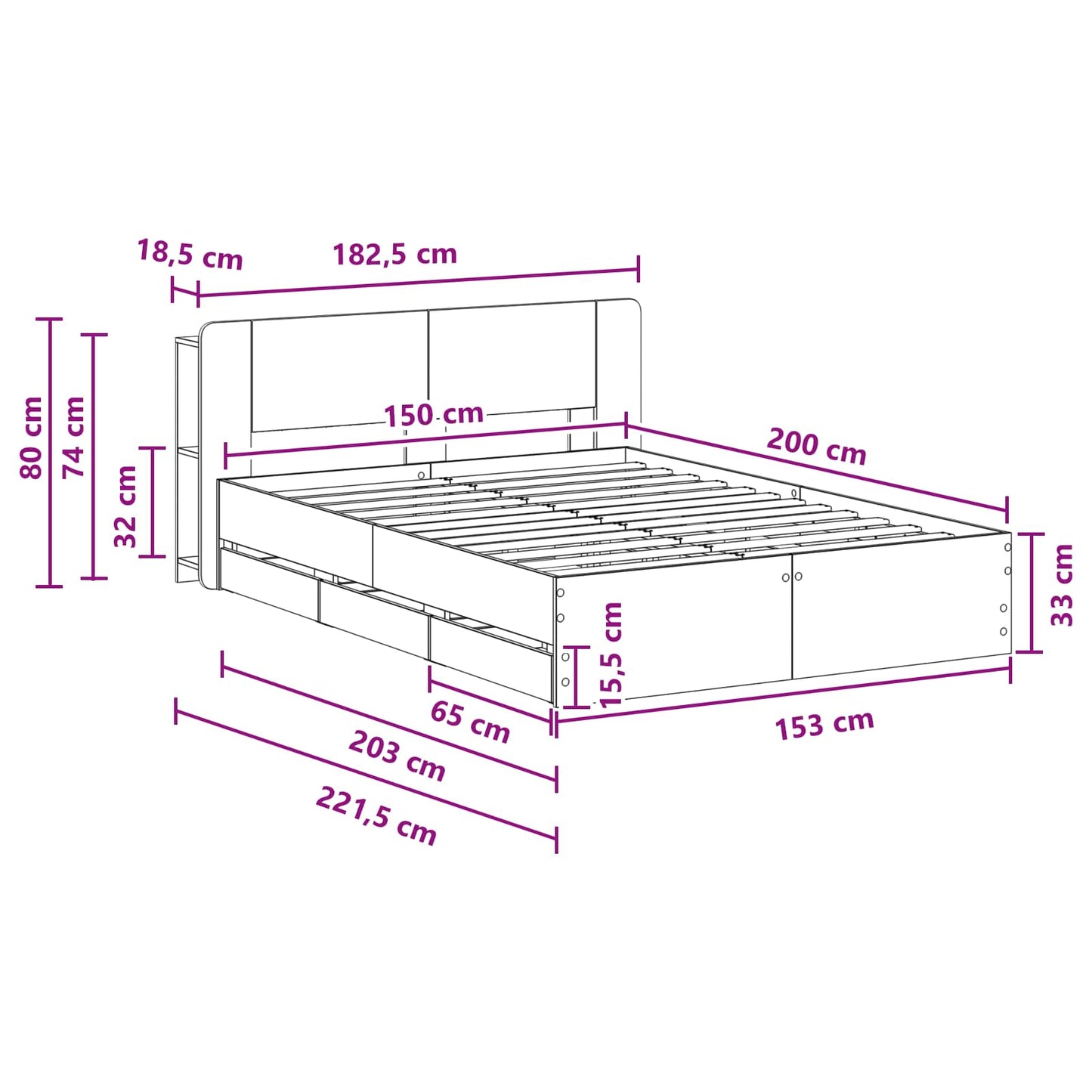 Bedframe met opslag Zwart 150 x 200 cm Bewerkt hout is nu te koop bij PeponiXL, paradijselijk wonen!