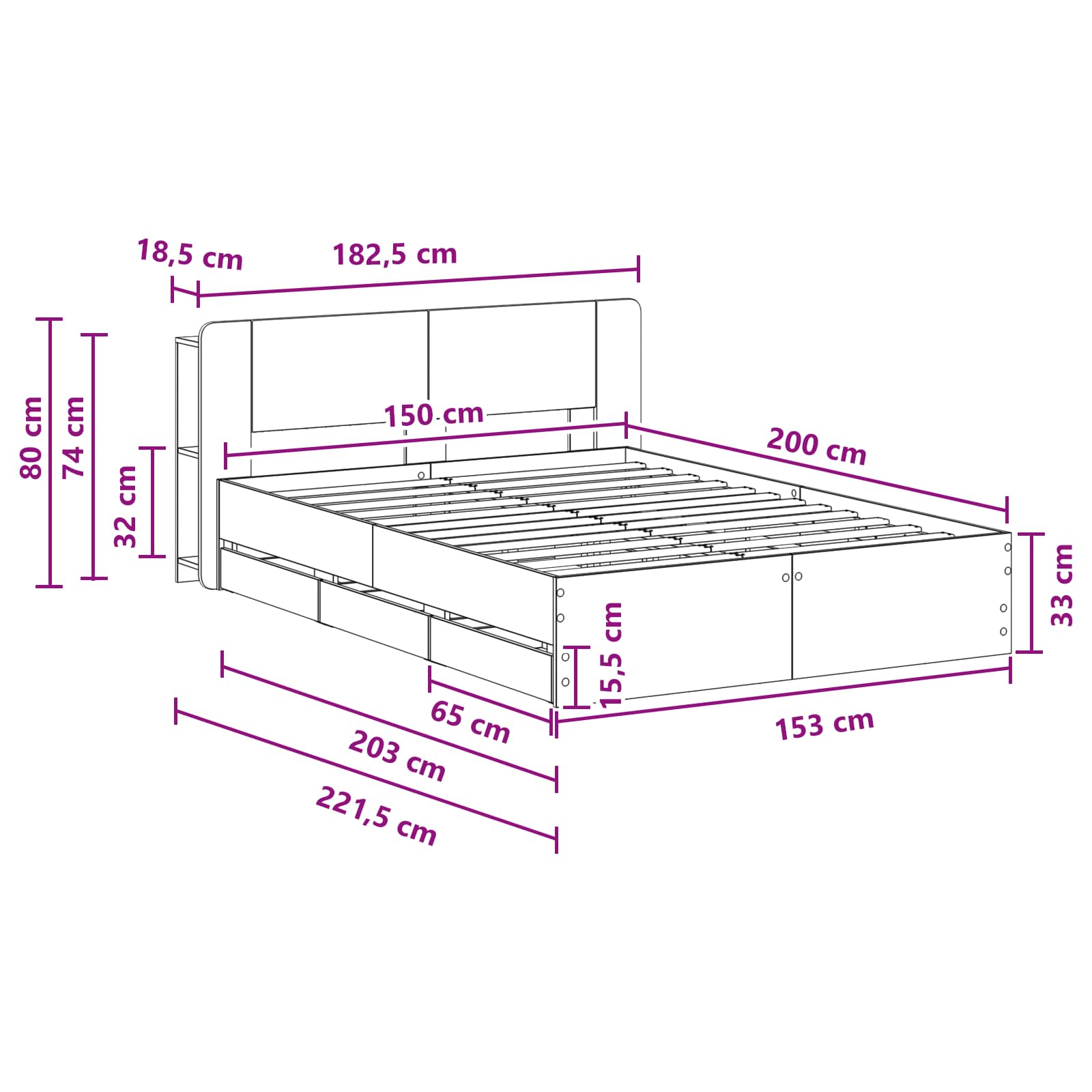 Bedframe met opslag Zwart 150 x 200 cm Bewerkt hout is nu te koop bij PeponiXL, paradijselijk wonen!