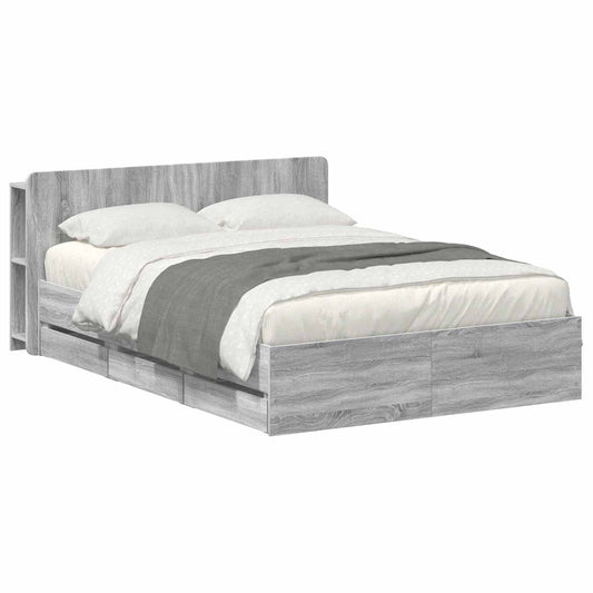 Bedframe met opslag Grijs Sonoma 160 x 200 cm Bewerkt hout is nu te koop bij PeponiXL, paradijselijk wonen!
