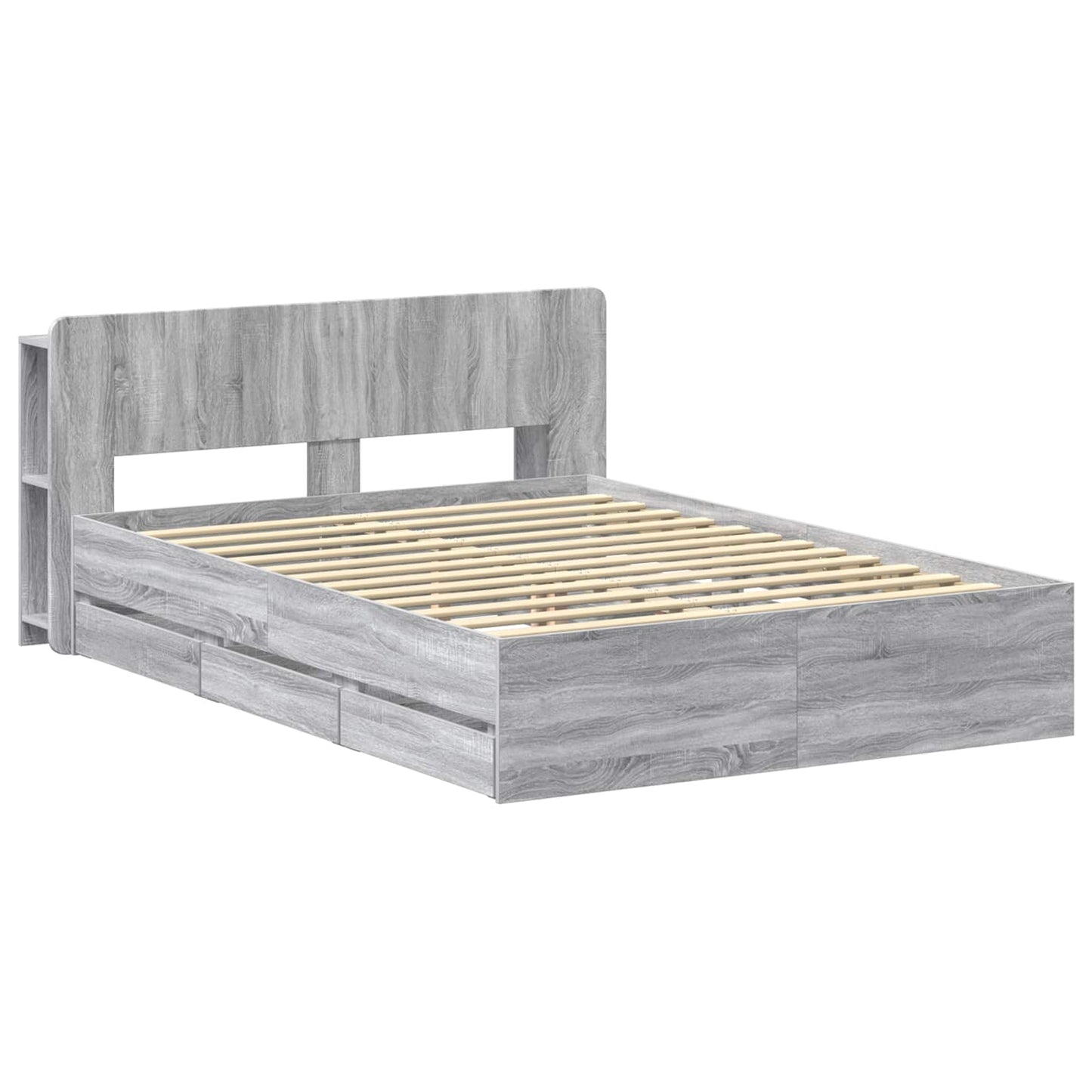 Bedframe met opslag Grijs Sonoma 160 x 200 cm Bewerkt hout is nu te koop bij PeponiXL, paradijselijk wonen!