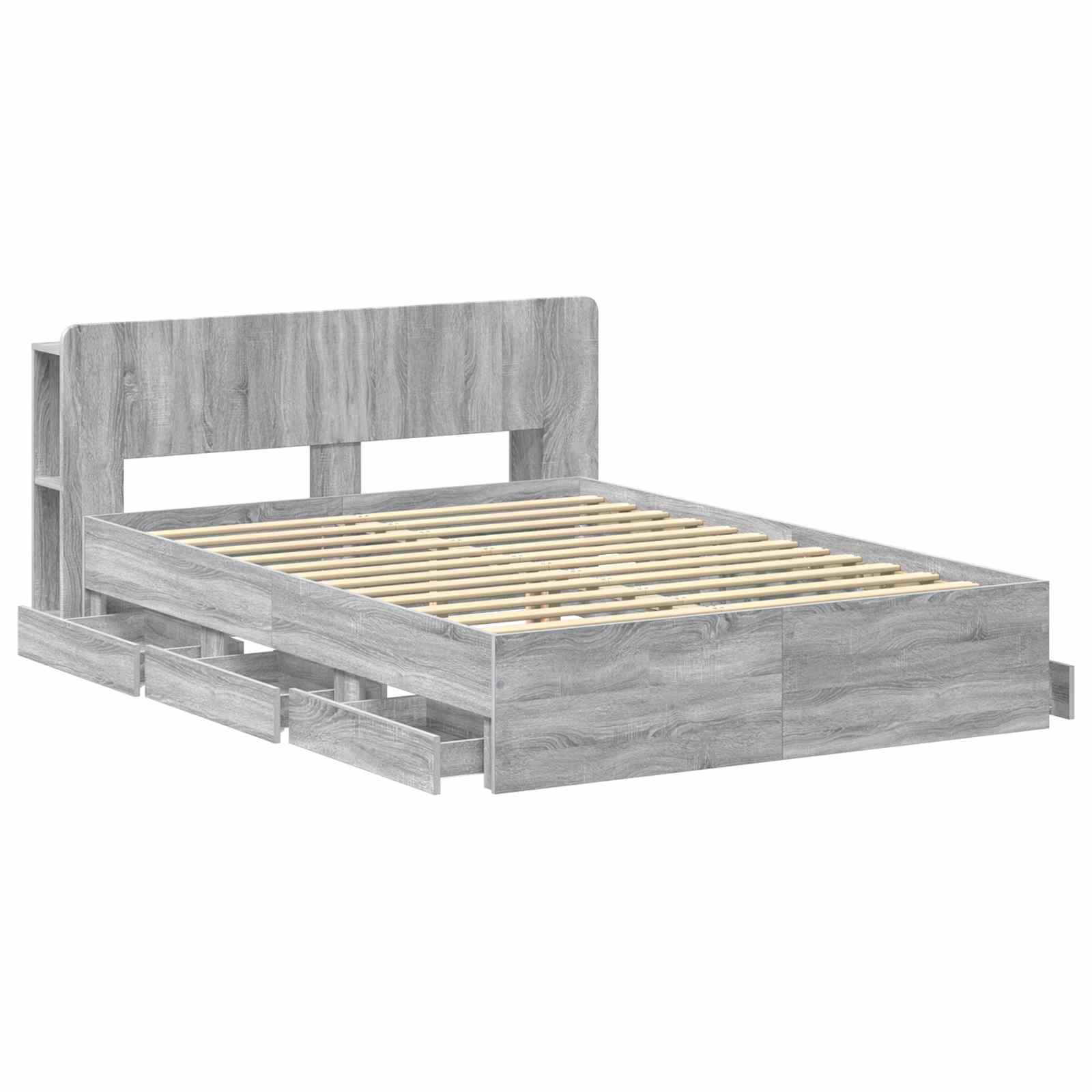 Bedframe met opslag Grijs Sonoma 160 x 200 cm Bewerkt hout is nu te koop bij PeponiXL, paradijselijk wonen!