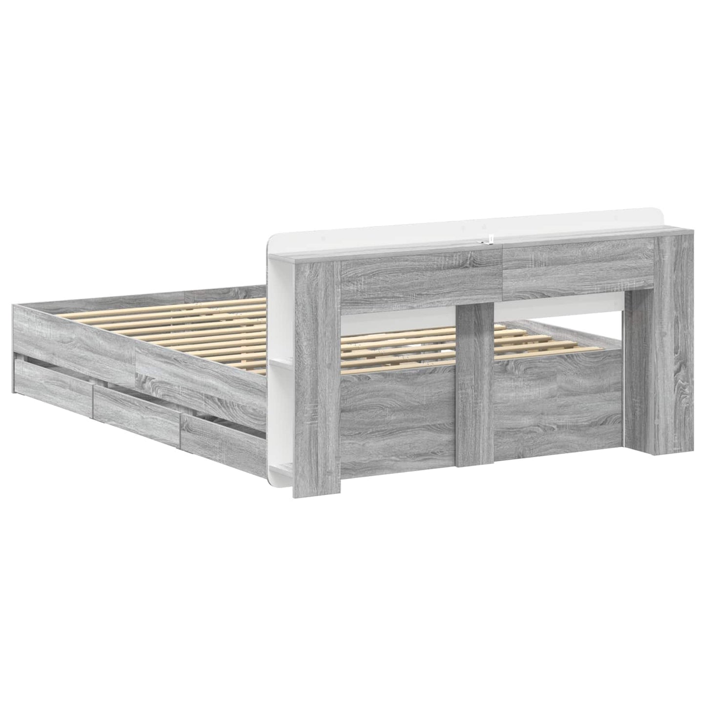 Bedframe met opslag Grijs Sonoma 160 x 200 cm Bewerkt hout is nu te koop bij PeponiXL, paradijselijk wonen!