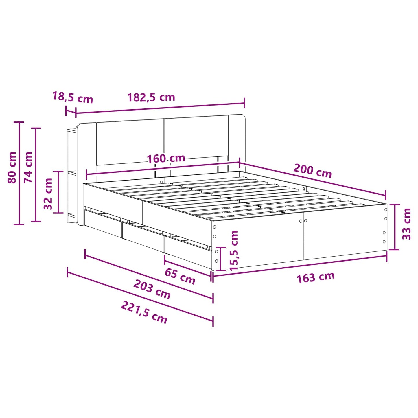 Bedframe met opslag Grijs Sonoma 160 x 200 cm Bewerkt hout is nu te koop bij PeponiXL, paradijselijk wonen!