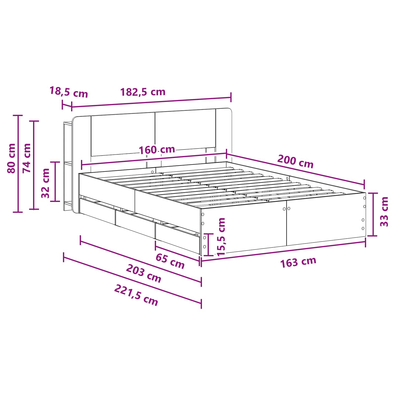 Bedframe met opslag Grijs Sonoma 160 x 200 cm Bewerkt hout is nu te koop bij PeponiXL, paradijselijk wonen!