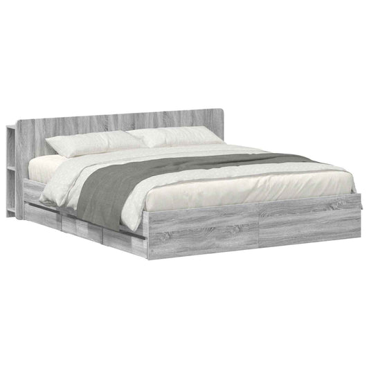 Bedframe met opslag Grijs Sonoma 200 x 200 cm Bewerkt hout is nu te koop bij PeponiXL, paradijselijk wonen!