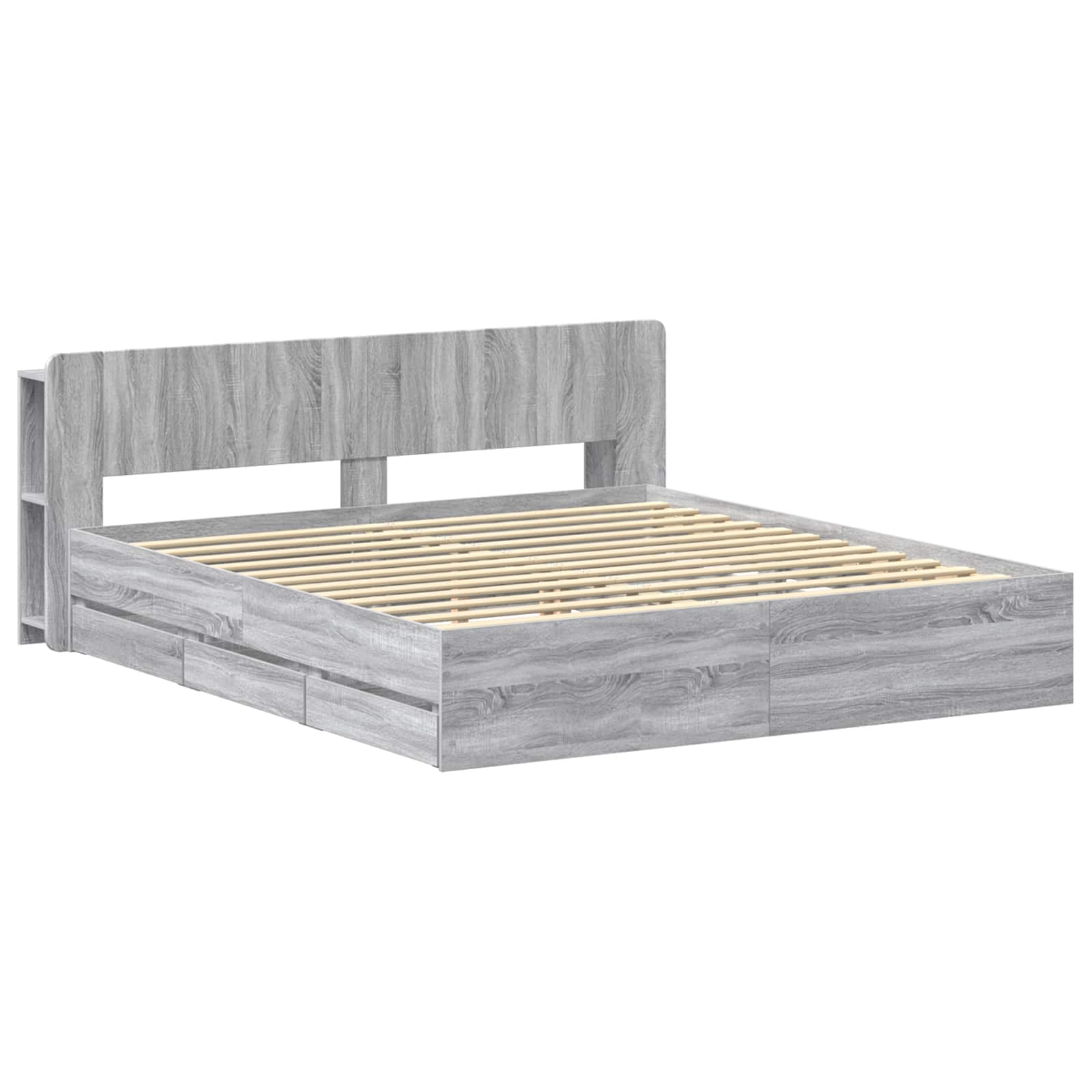 Bedframe met opslag Grijs Sonoma 200 x 200 cm Bewerkt hout is nu te koop bij PeponiXL, paradijselijk wonen!