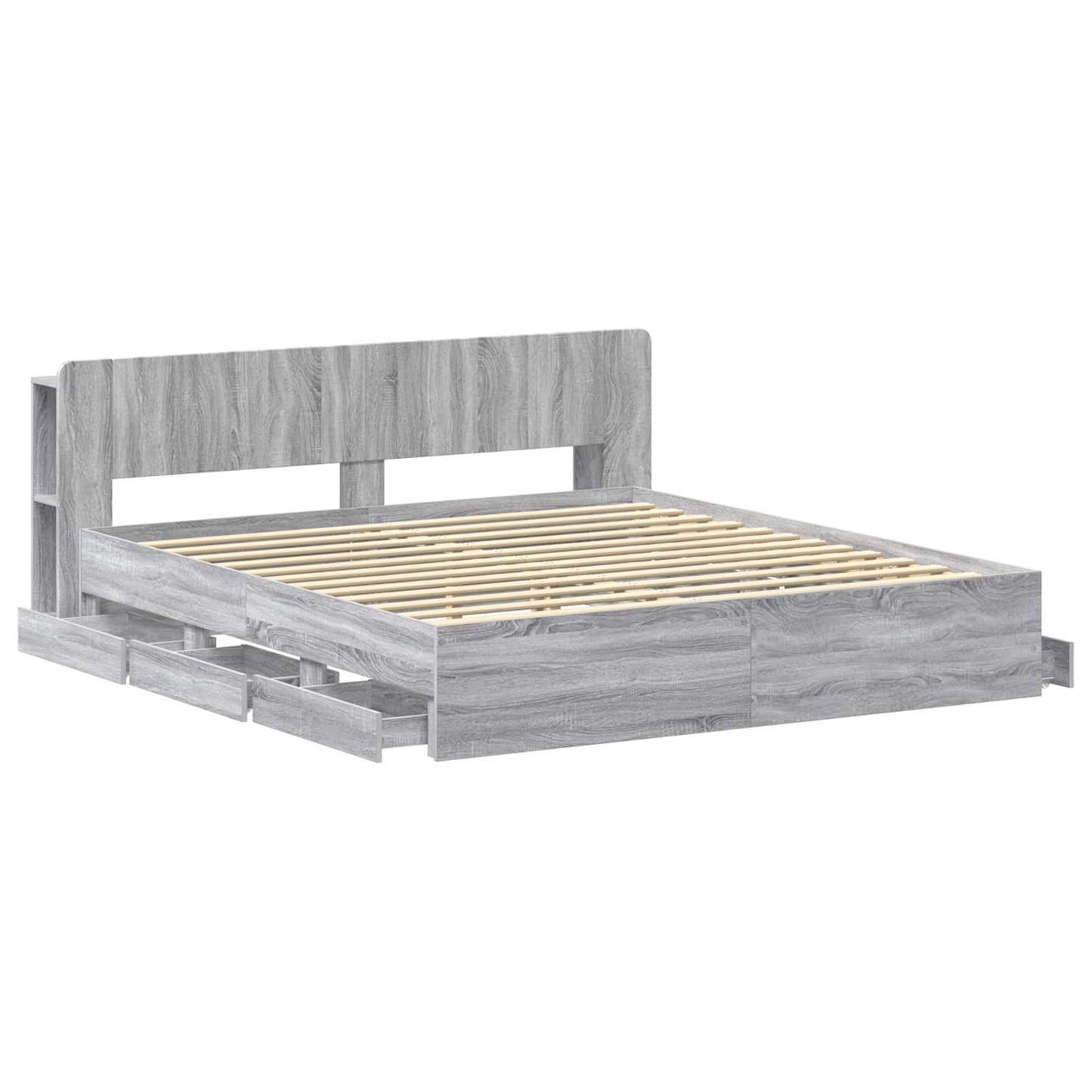Bedframe met opslag Grijs Sonoma 200 x 200 cm Bewerkt hout is nu te koop bij PeponiXL, paradijselijk wonen!