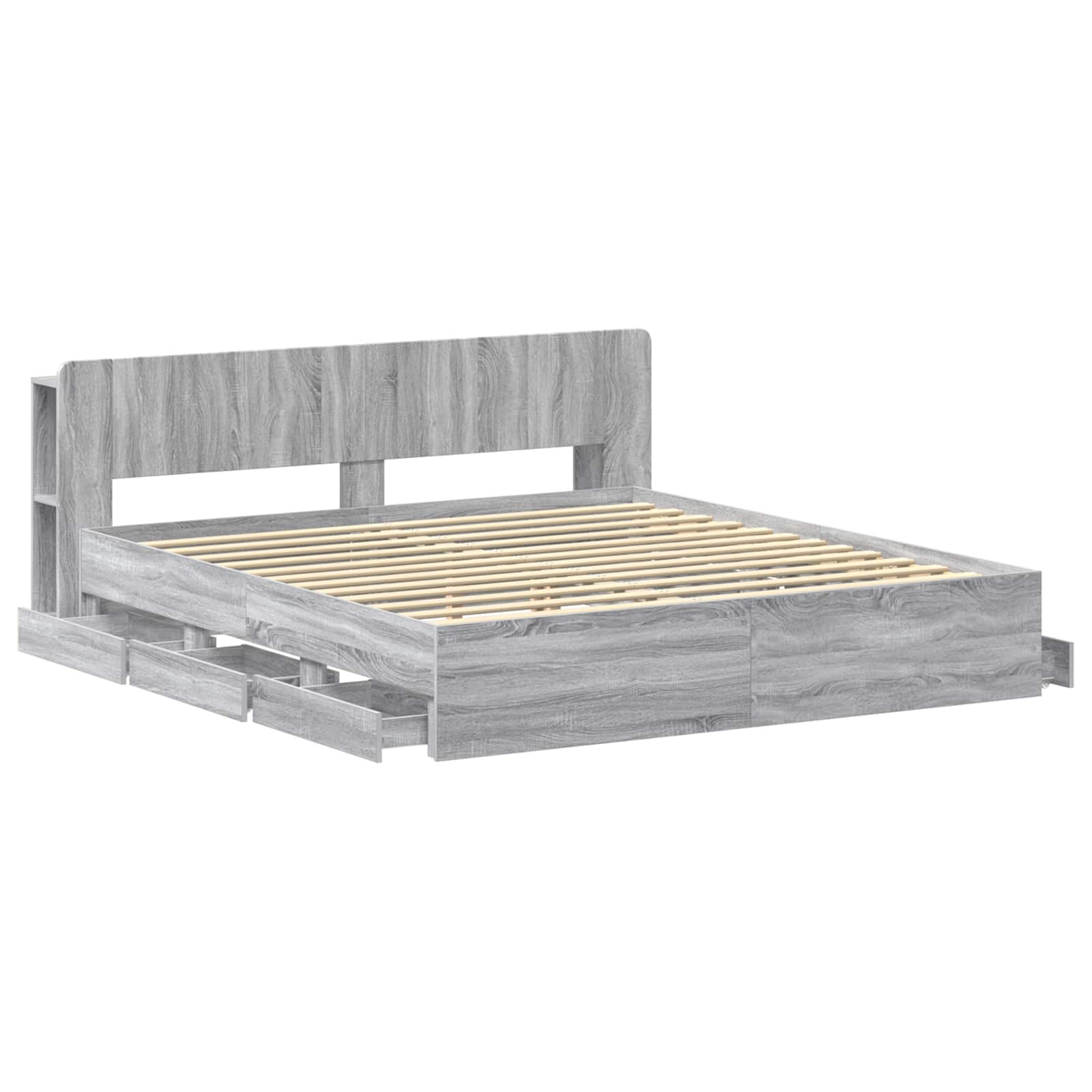 Bedframe met opslag Grijs Sonoma 200 x 200 cm Bewerkt hout is nu te koop bij PeponiXL, paradijselijk wonen!