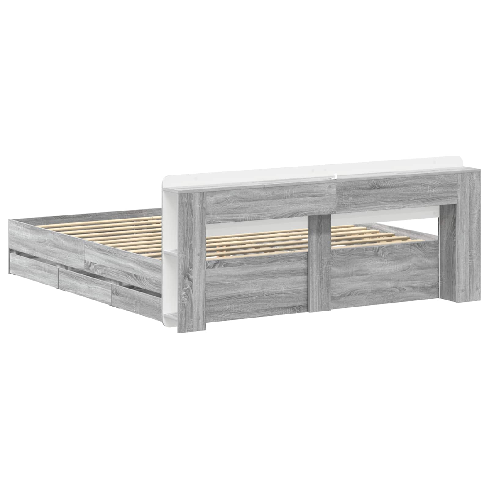 Bedframe met opslag Grijs Sonoma 200 x 200 cm Bewerkt hout is nu te koop bij PeponiXL, paradijselijk wonen!