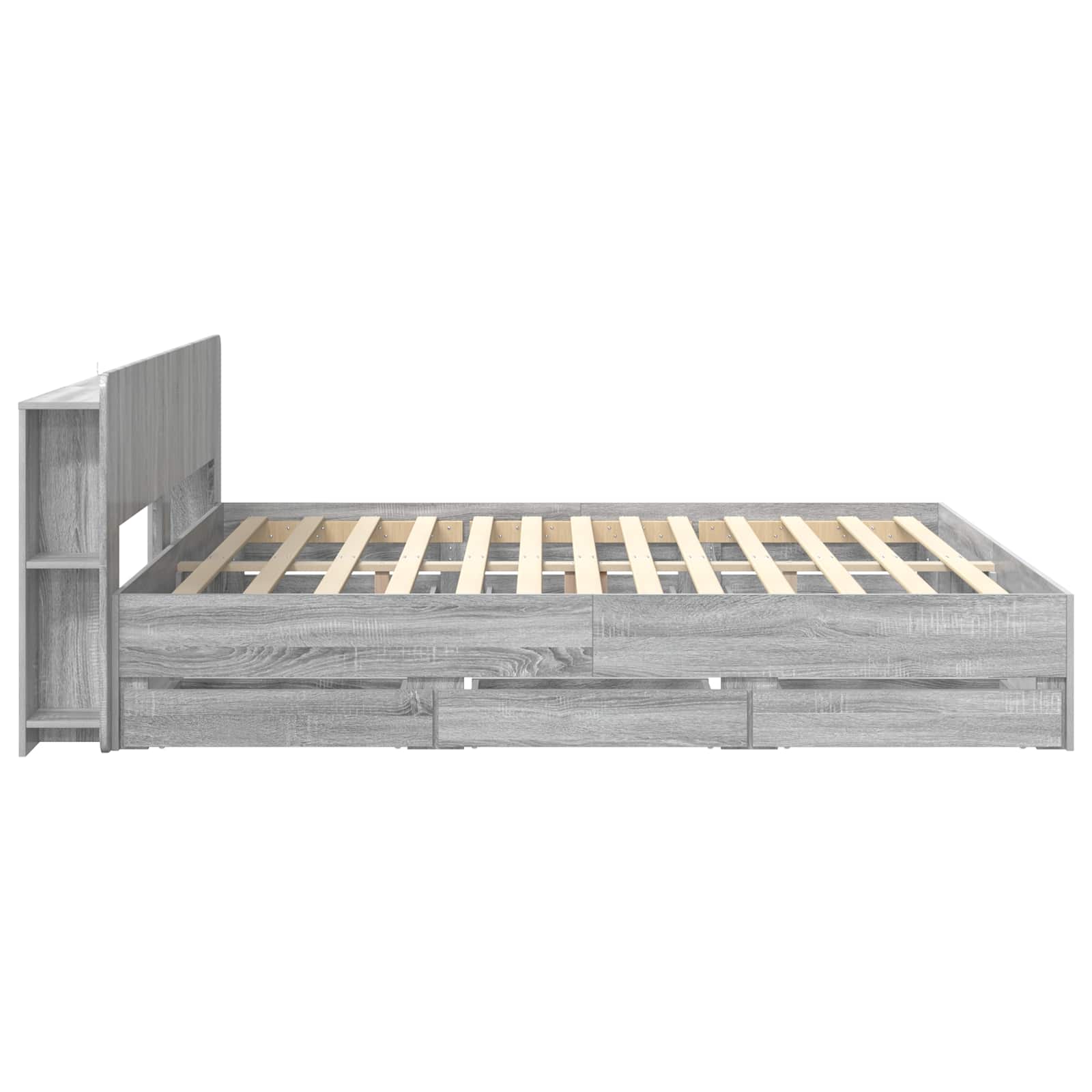 Bedframe met opslag Grijs Sonoma 200 x 200 cm Bewerkt hout is nu te koop bij PeponiXL, paradijselijk wonen!