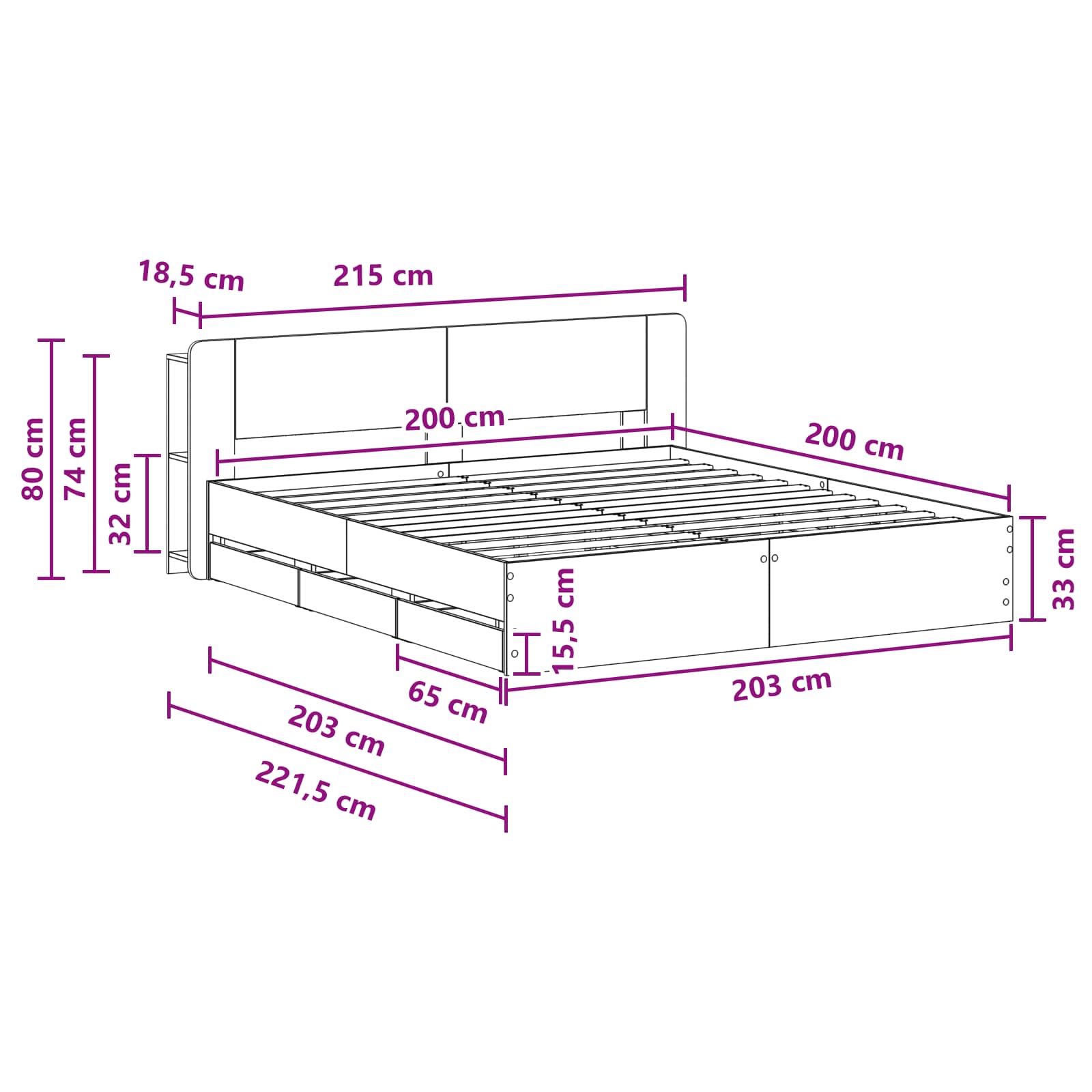 Bedframe met opslag Grijs Sonoma 200 x 200 cm Bewerkt hout is nu te koop bij PeponiXL, paradijselijk wonen!
