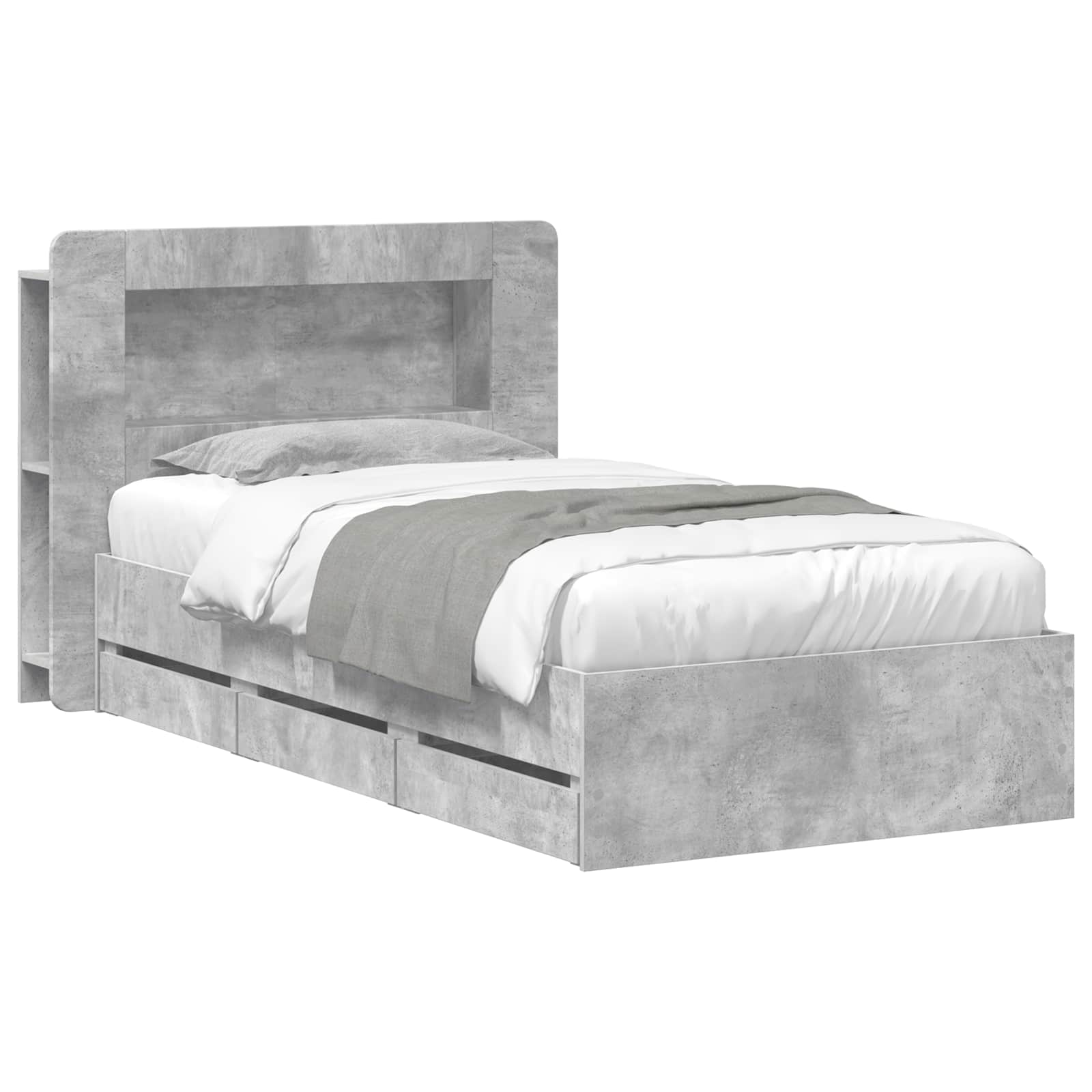 Bedframe met opslag Betongrijs 75 x 190 cm Bewerkt hout is nu te koop bij PeponiXL, paradijselijk wonen!
