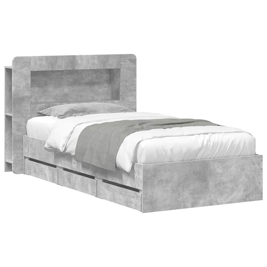 Bedframe met opslag Betongrijs 75 x 190 cm Bewerkt hout is nu te koop bij PeponiXL, paradijselijk wonen!