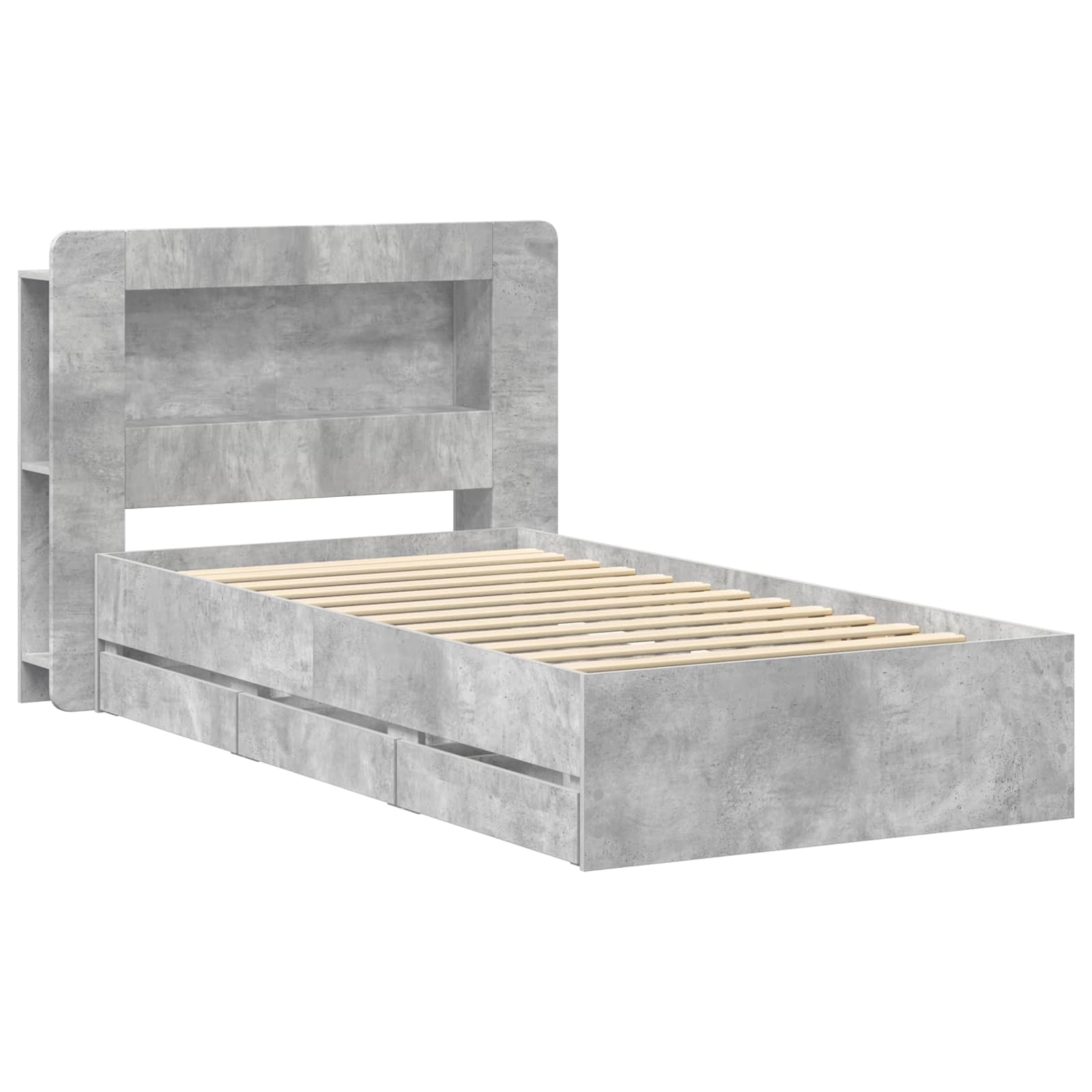 Bedframe met opslag Betongrijs 75 x 190 cm Bewerkt hout is nu te koop bij PeponiXL, paradijselijk wonen!