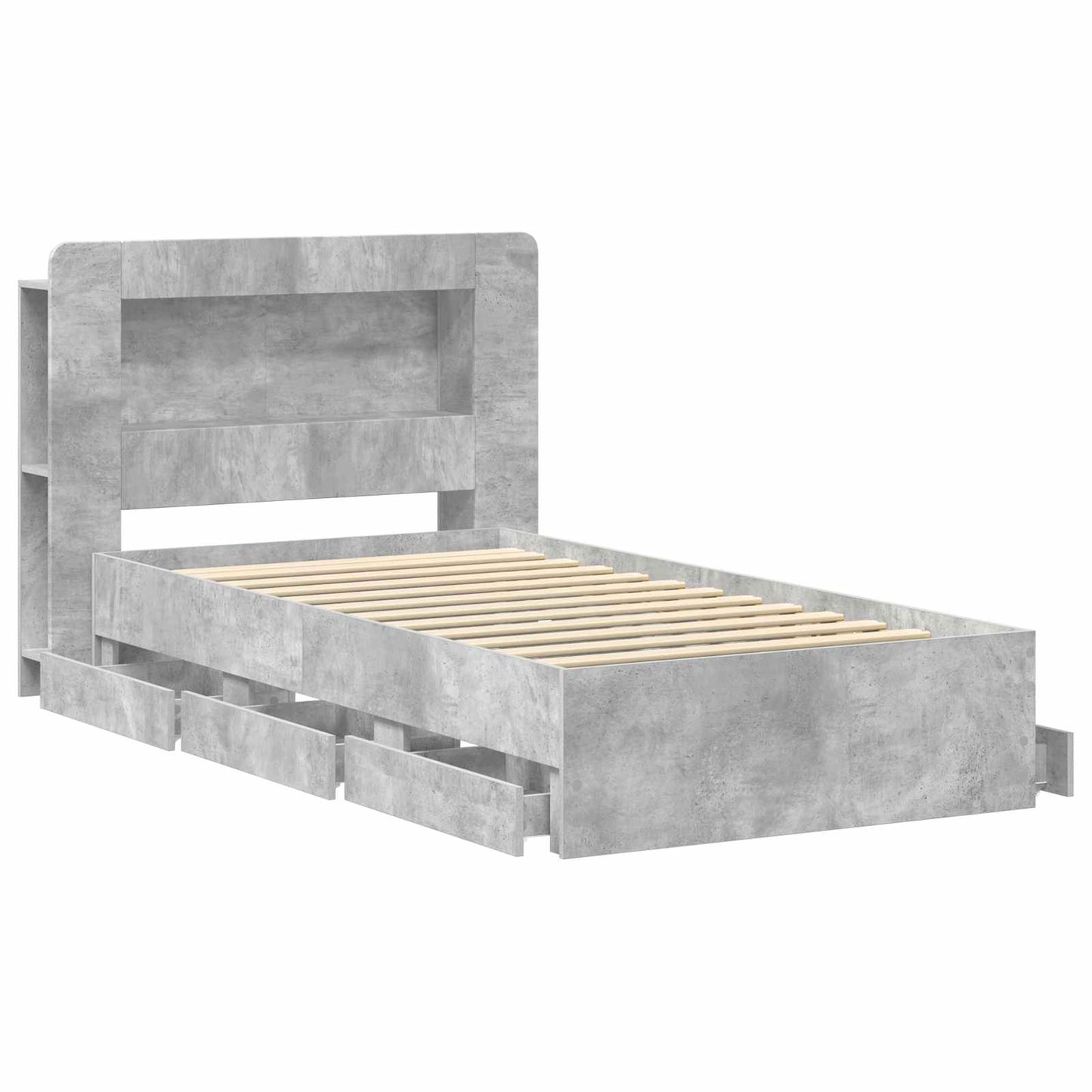 Bedframe met opslag Betongrijs 75 x 190 cm Bewerkt hout is nu te koop bij PeponiXL, paradijselijk wonen!