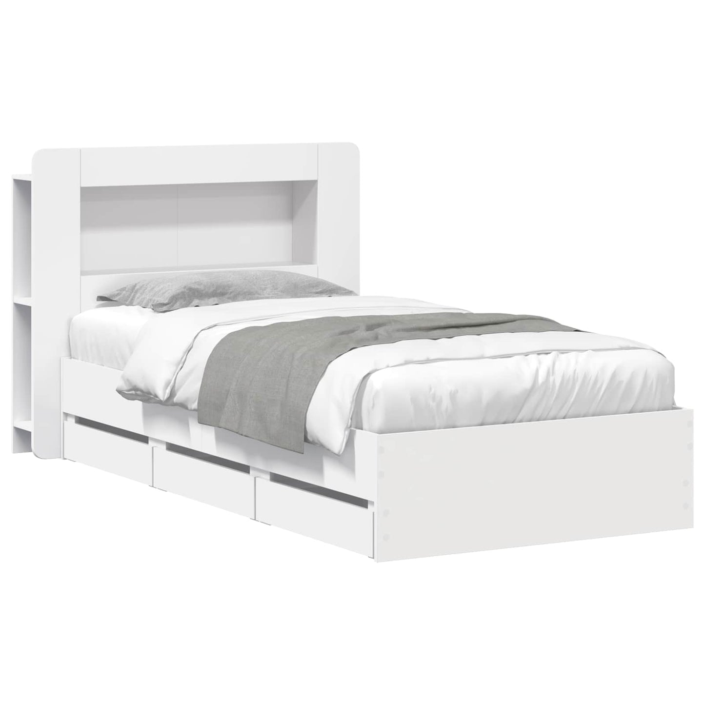 Bedframe met opslag met hoofdeinde Wit 75 x 190 cm Bewerkt hout is nu te koop bij PeponiXL, paradijselijk wonen!