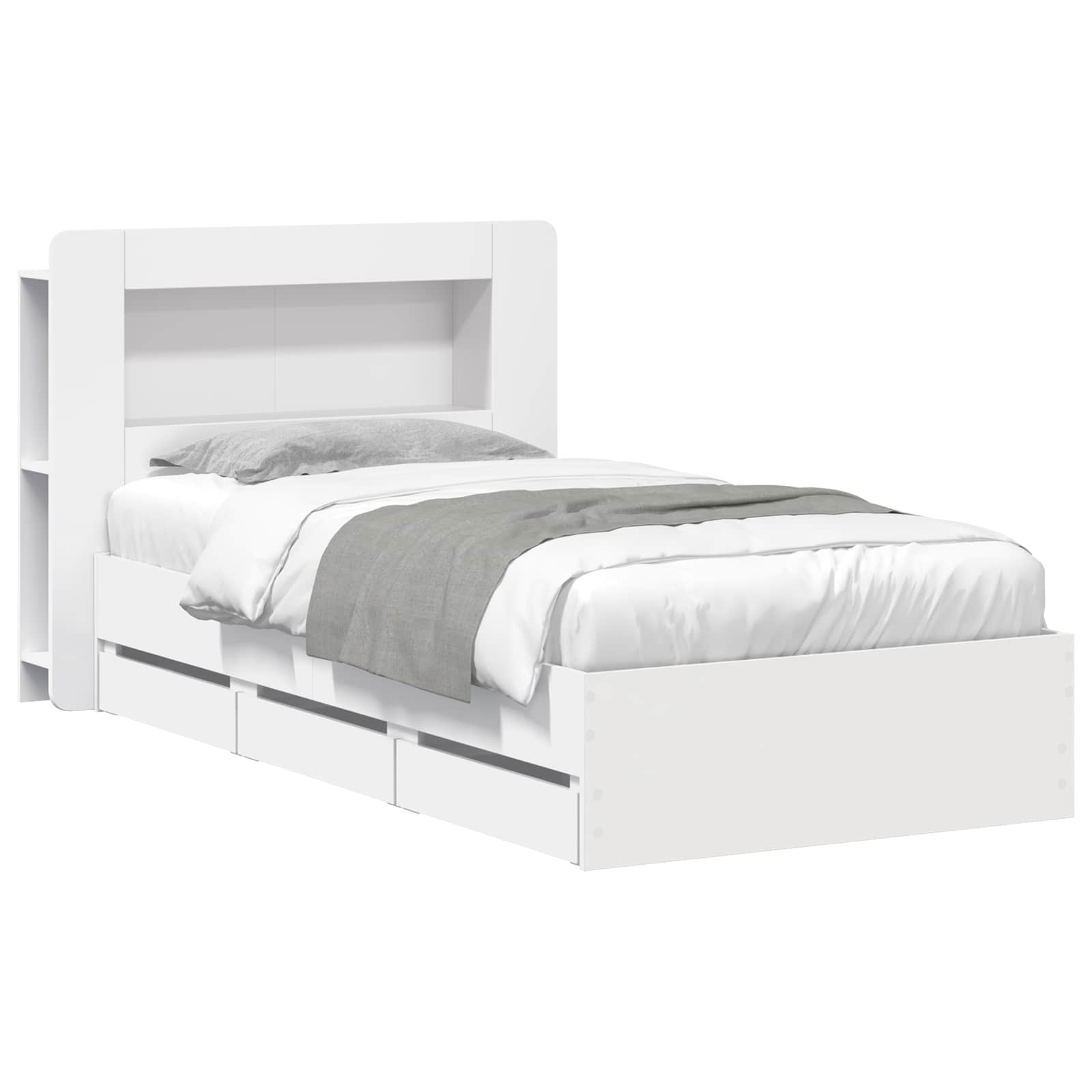 Bedframe met opslag met hoofdeinde Wit 75 x 190 cm Bewerkt hout is nu te koop bij PeponiXL, paradijselijk wonen!