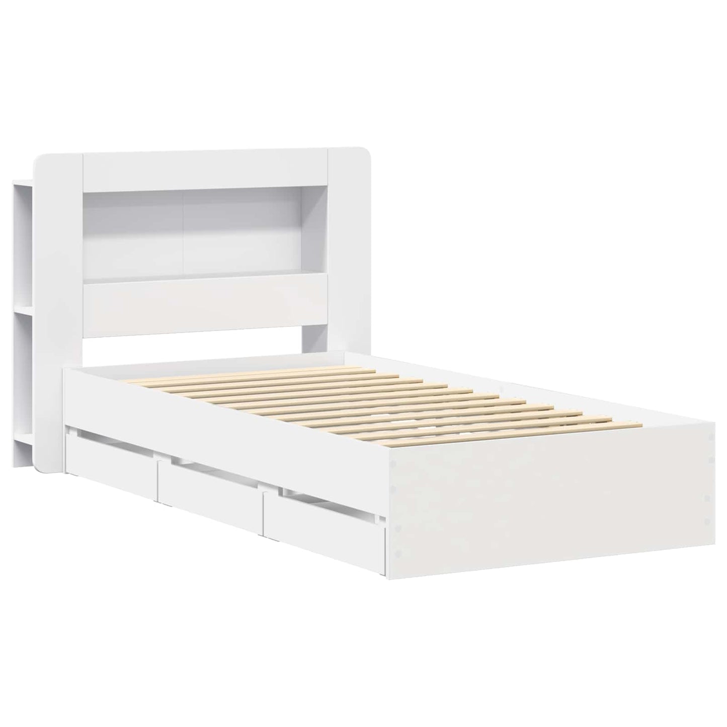 Bedframe met opslag met hoofdeinde Wit 75 x 190 cm Bewerkt hout is nu te koop bij PeponiXL, paradijselijk wonen!