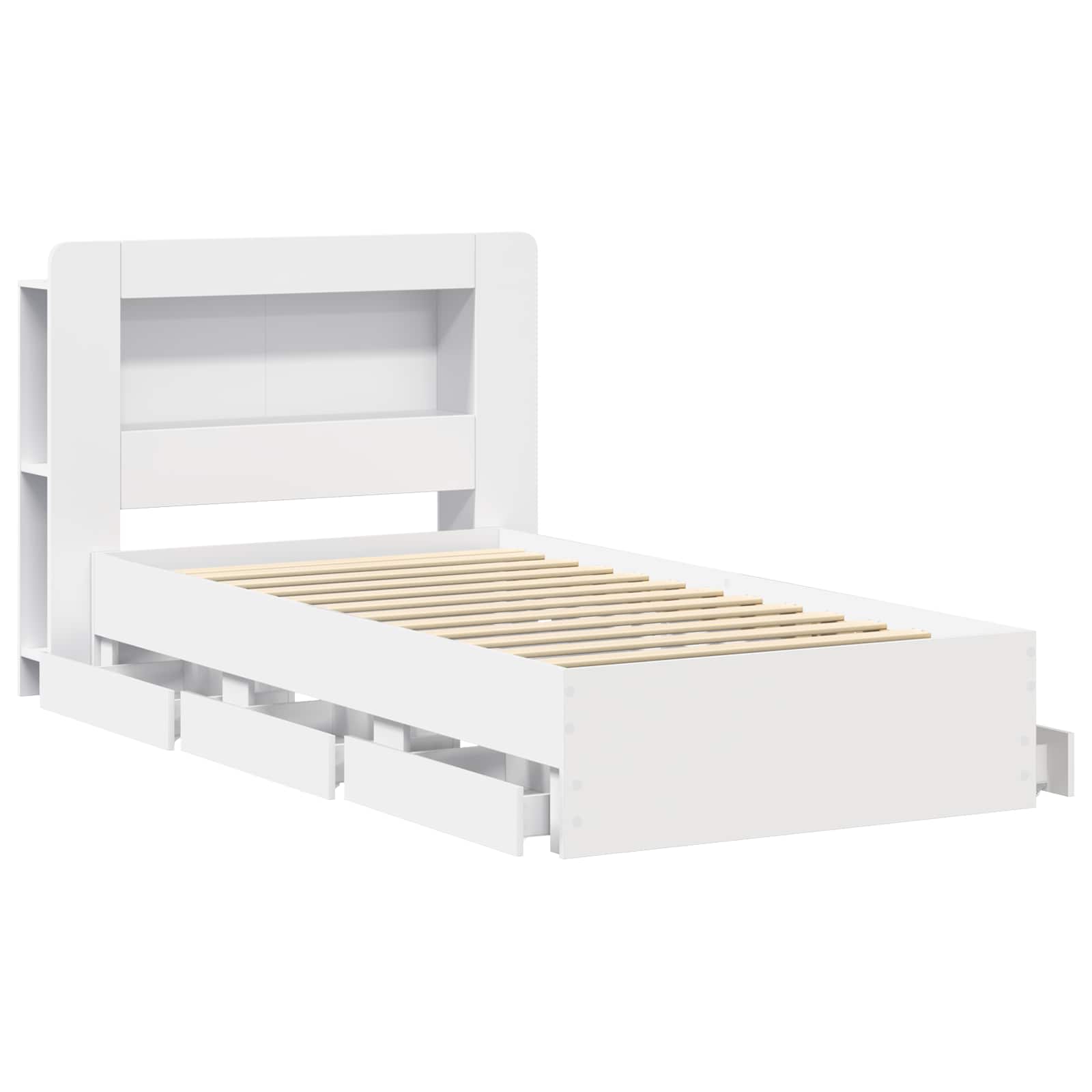 Bedframe met opslag met hoofdeinde Wit 75 x 190 cm Bewerkt hout is nu te koop bij PeponiXL, paradijselijk wonen!