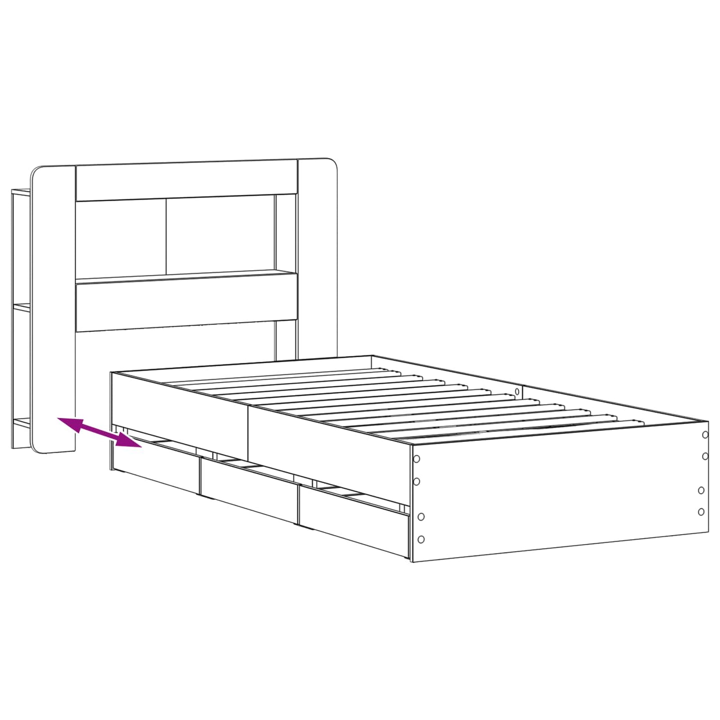 Bedframe met opslag met hoofdeinde Wit 75 x 190 cm Bewerkt hout is nu te koop bij PeponiXL, paradijselijk wonen!