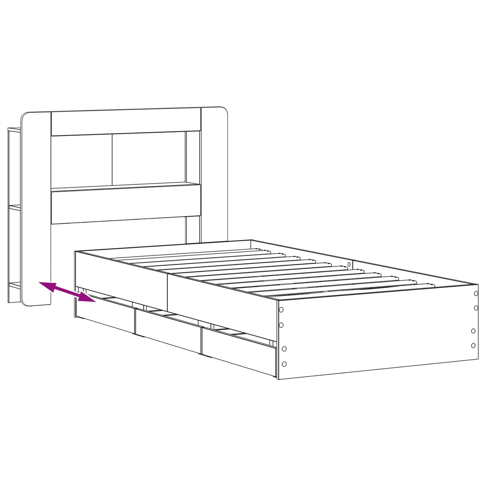 Bedframe met opslag met hoofdeinde Wit 75 x 190 cm Bewerkt hout is nu te koop bij PeponiXL, paradijselijk wonen!
