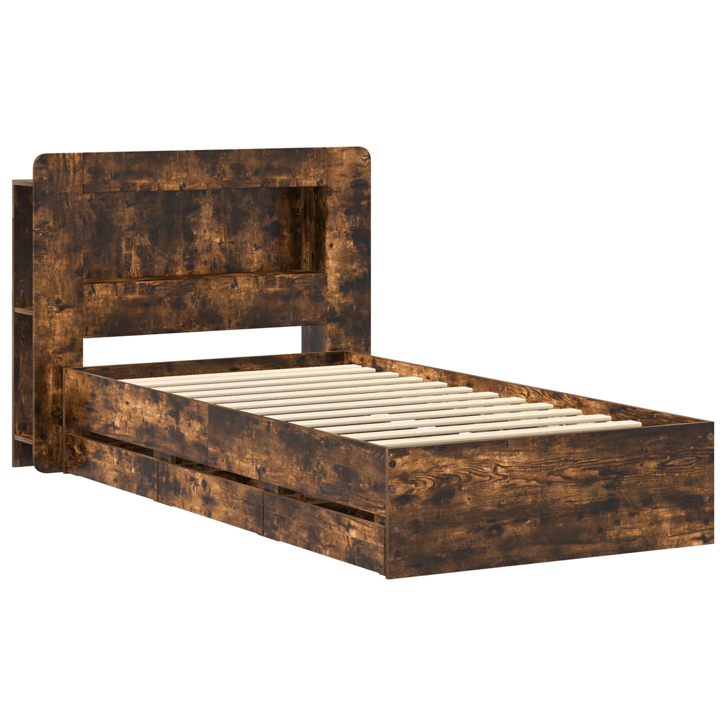 Bedframe met opslag Gerookt eiken 90 x 190 cm Bewerkt hout is nu te koop bij PeponiXL, paradijselijk wonen!