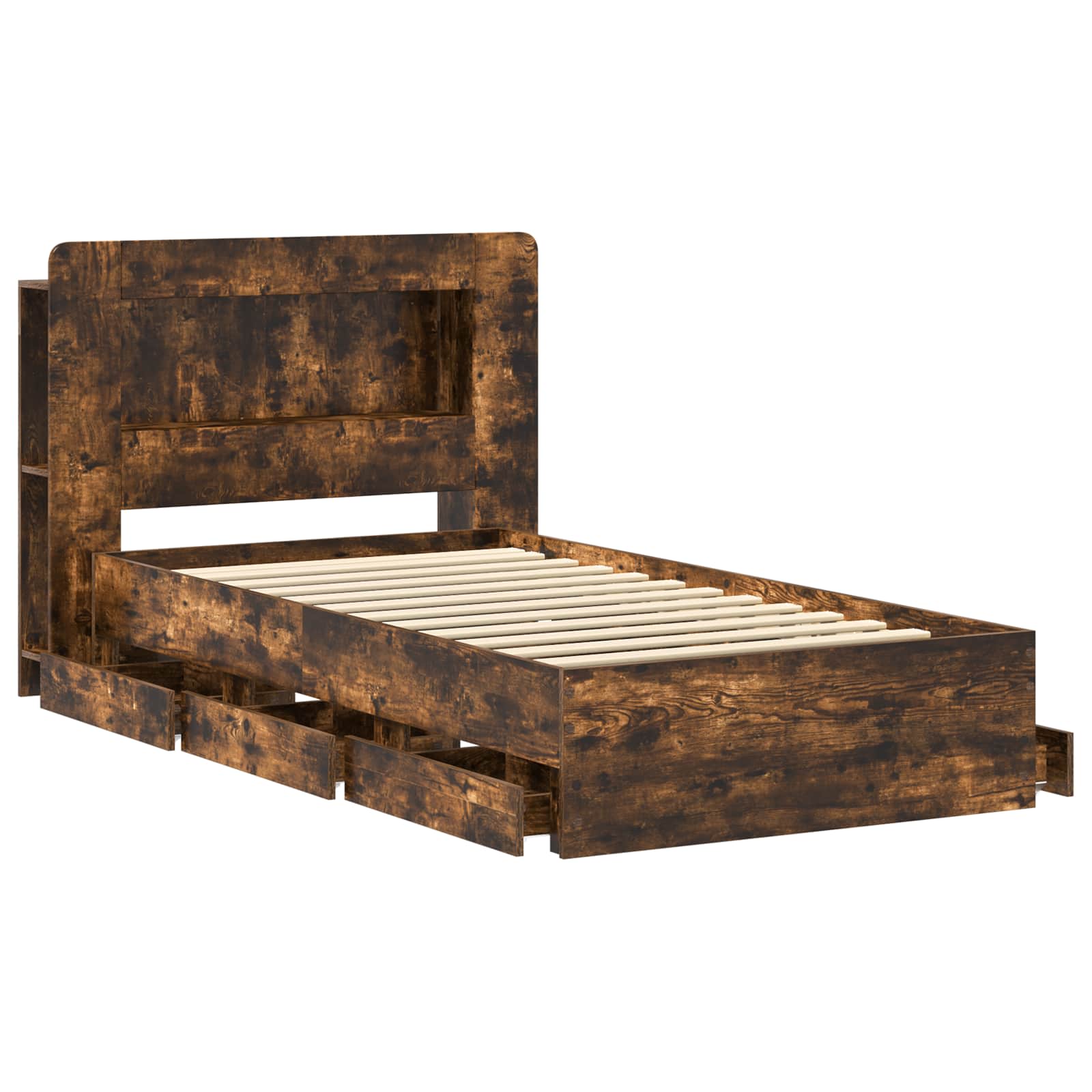 Bedframe met opslag Gerookt eiken 90 x 190 cm Bewerkt hout is nu te koop bij PeponiXL, paradijselijk wonen!