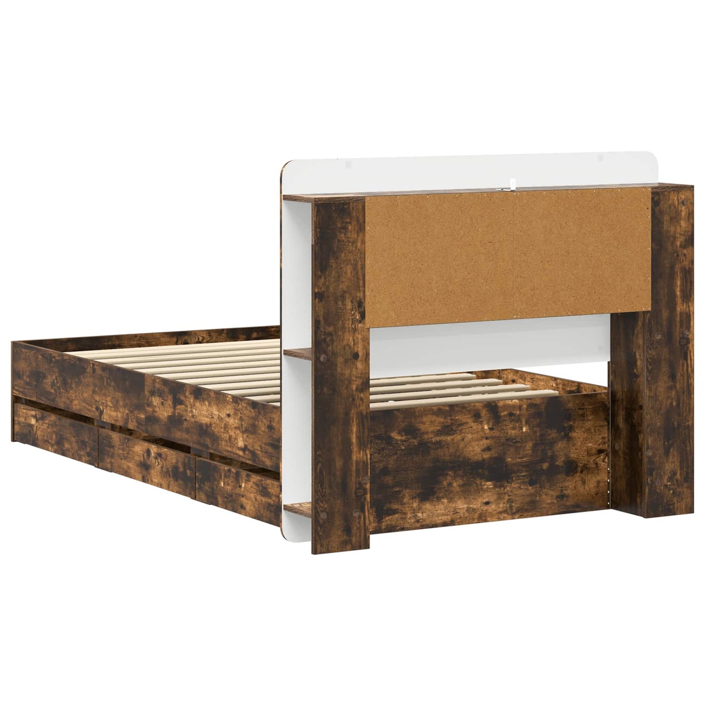 Bedframe met opslag Gerookt eiken 90 x 190 cm Bewerkt hout is nu te koop bij PeponiXL, paradijselijk wonen!