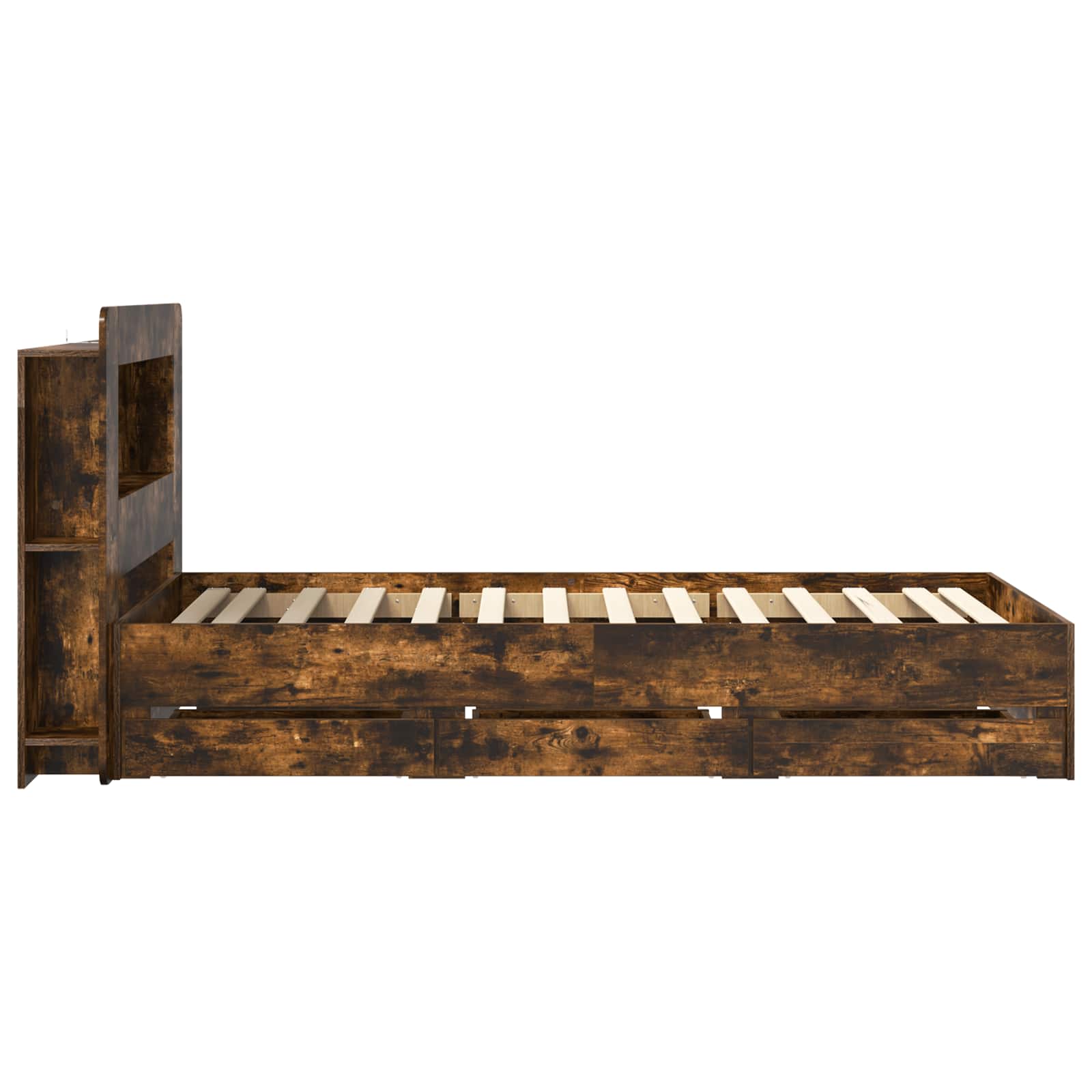 Bedframe met opslag Gerookt eiken 90 x 190 cm Bewerkt hout is nu te koop bij PeponiXL, paradijselijk wonen!