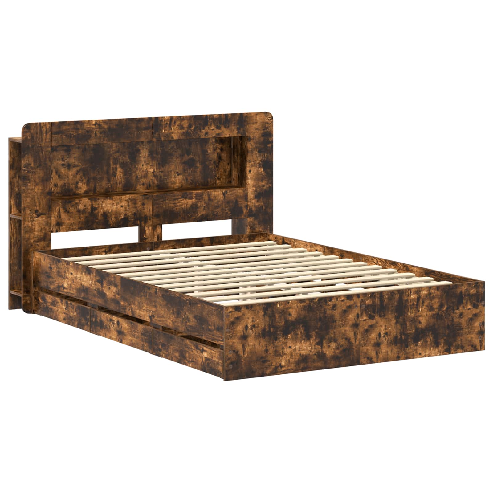 Bedframe met opslag Gerookt eiken 135 x 190 cm Bewerkt hout is nu te koop bij PeponiXL, paradijselijk wonen!