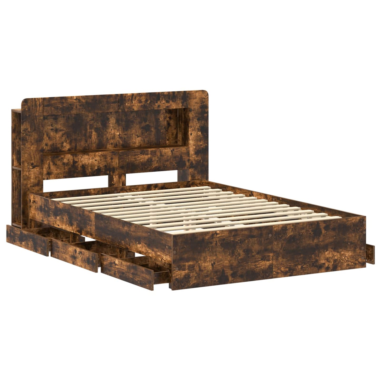 Bedframe met opslag Gerookt eiken 135 x 190 cm Bewerkt hout is nu te koop bij PeponiXL, paradijselijk wonen!