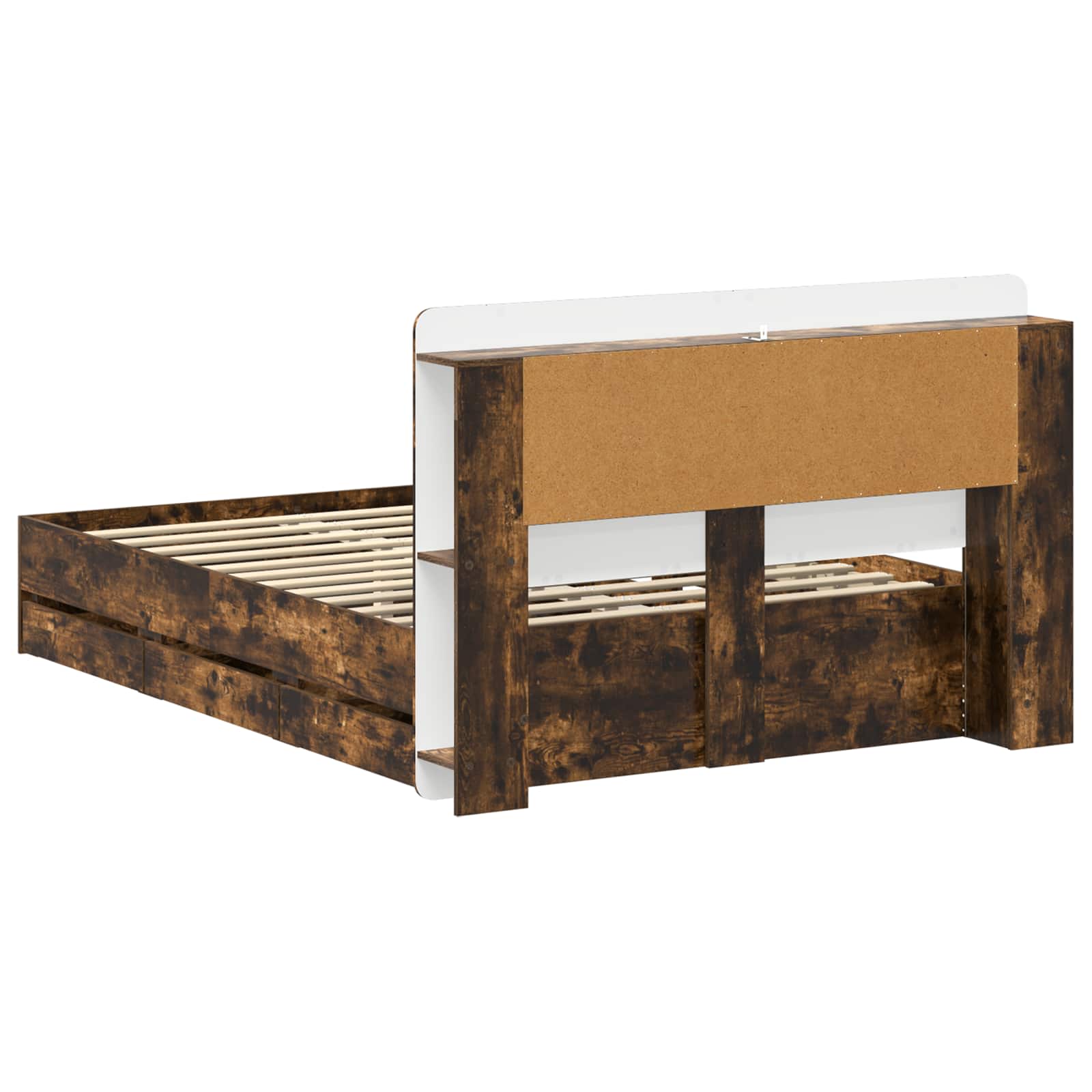 Bedframe met opslag Gerookt eiken 135 x 190 cm Bewerkt hout is nu te koop bij PeponiXL, paradijselijk wonen!