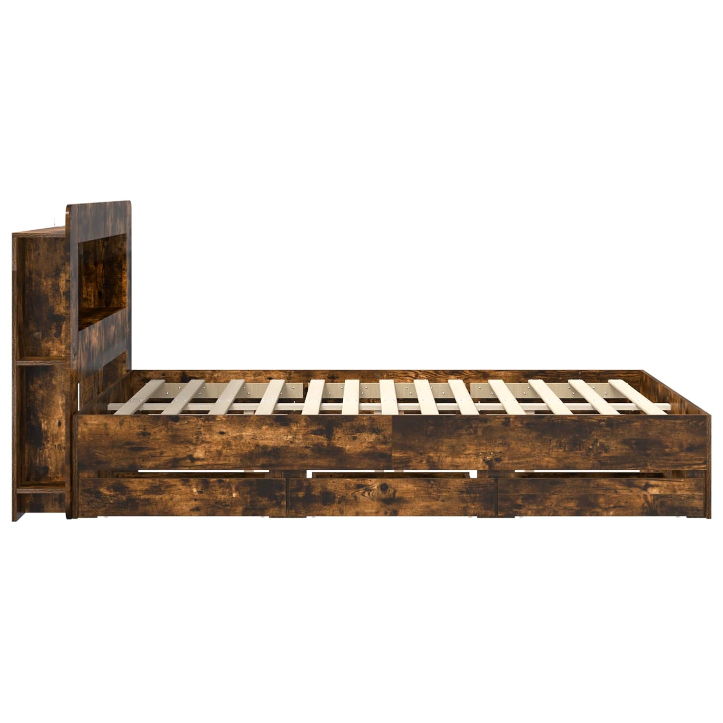 Bedframe met opslag Gerookt eiken 135 x 190 cm Bewerkt hout is nu te koop bij PeponiXL, paradijselijk wonen!