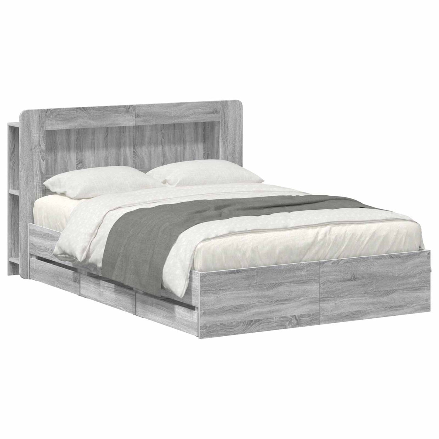 Bedframe met opslag Grijs Sonoma 140 x 200 cm Bewerkt hout is nu te koop bij PeponiXL, paradijselijk wonen!