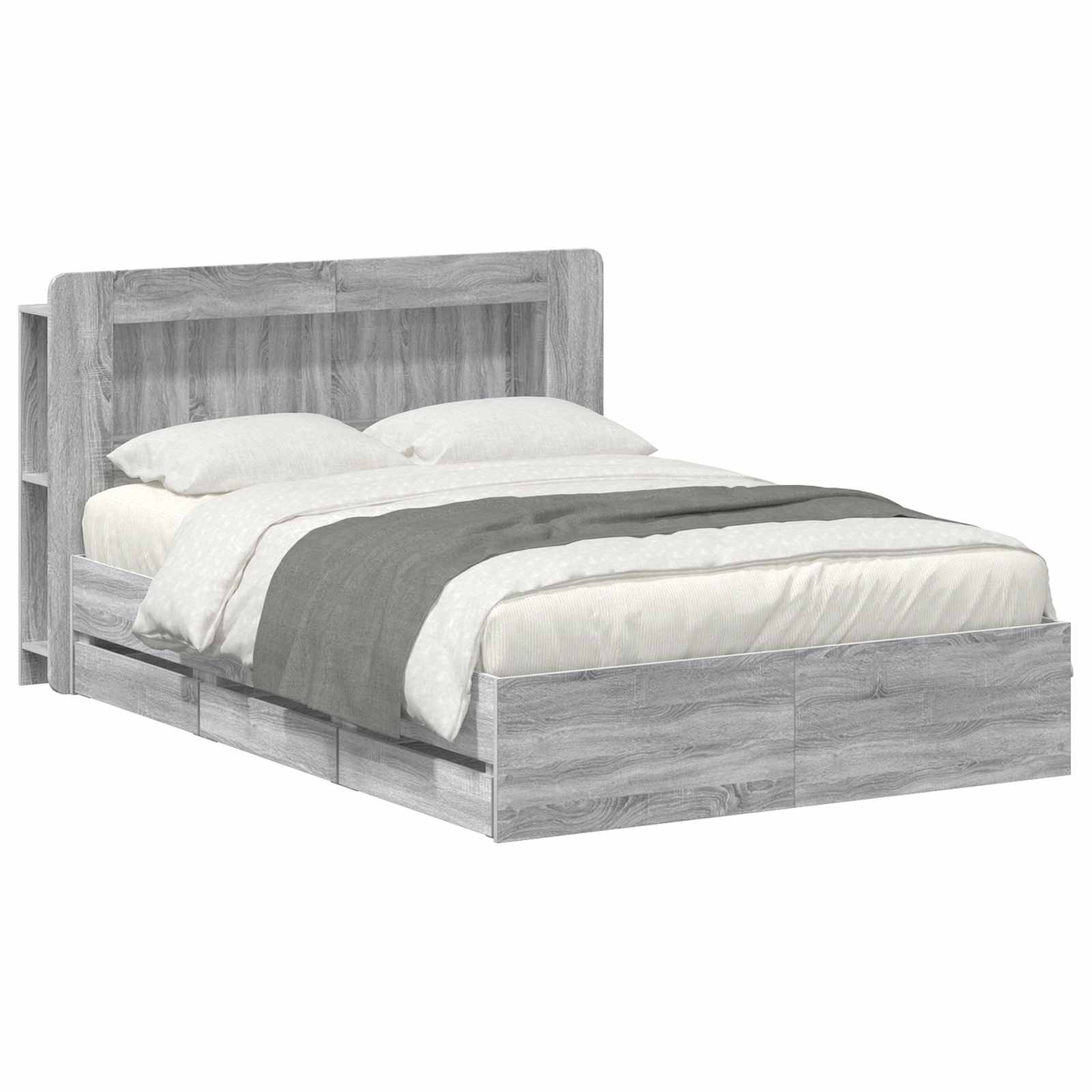 Bedframe met opslag Grijs Sonoma 140 x 200 cm Bewerkt hout is nu te koop bij PeponiXL, paradijselijk wonen!