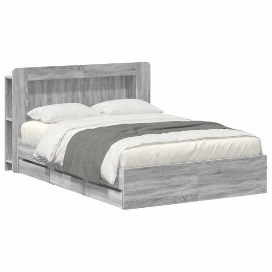 Bedframe met opslag Grijs Sonoma 140 x 200 cm Bewerkt hout is nu te koop bij PeponiXL, paradijselijk wonen!