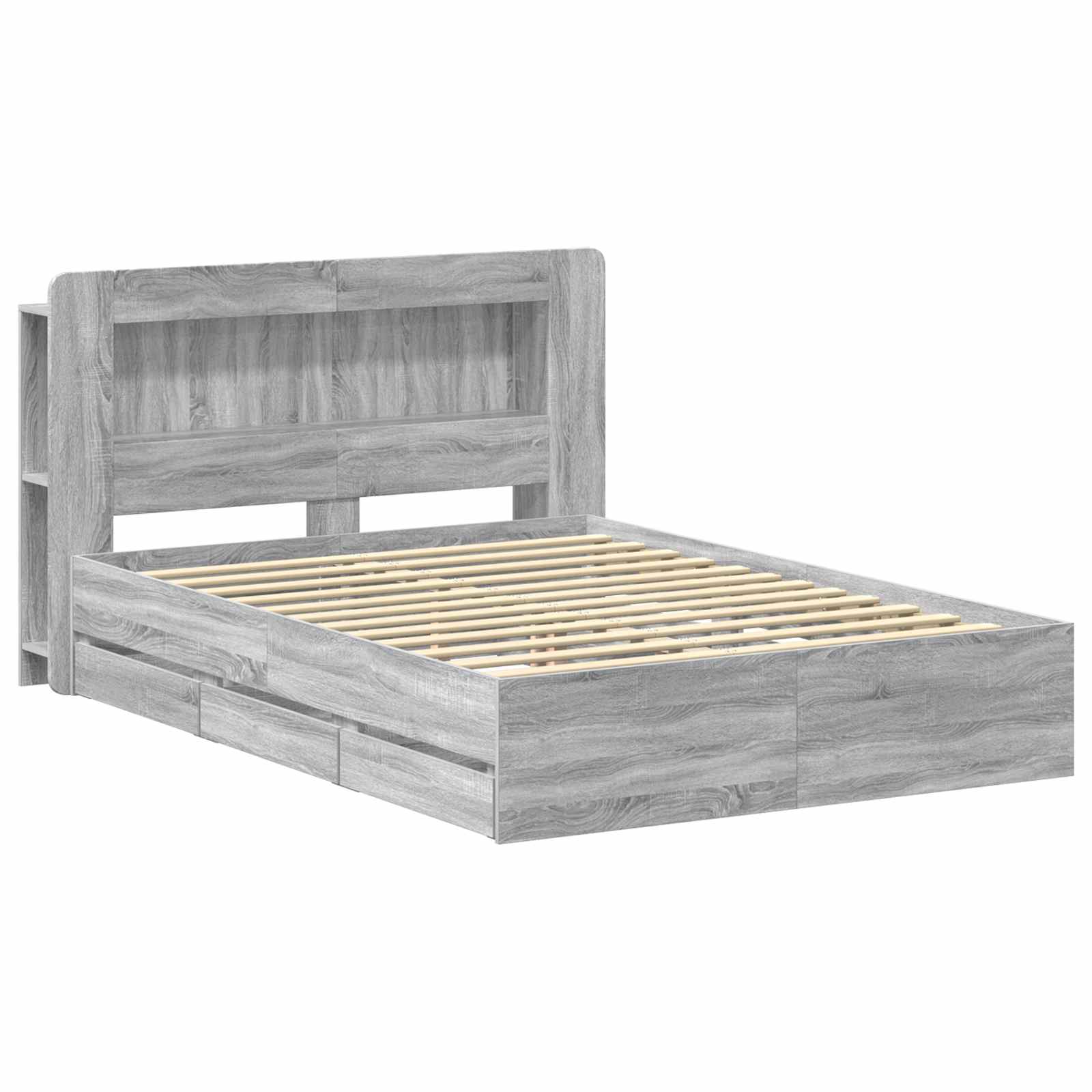 Bedframe met opslag Grijs Sonoma 140 x 200 cm Bewerkt hout is nu te koop bij PeponiXL, paradijselijk wonen!