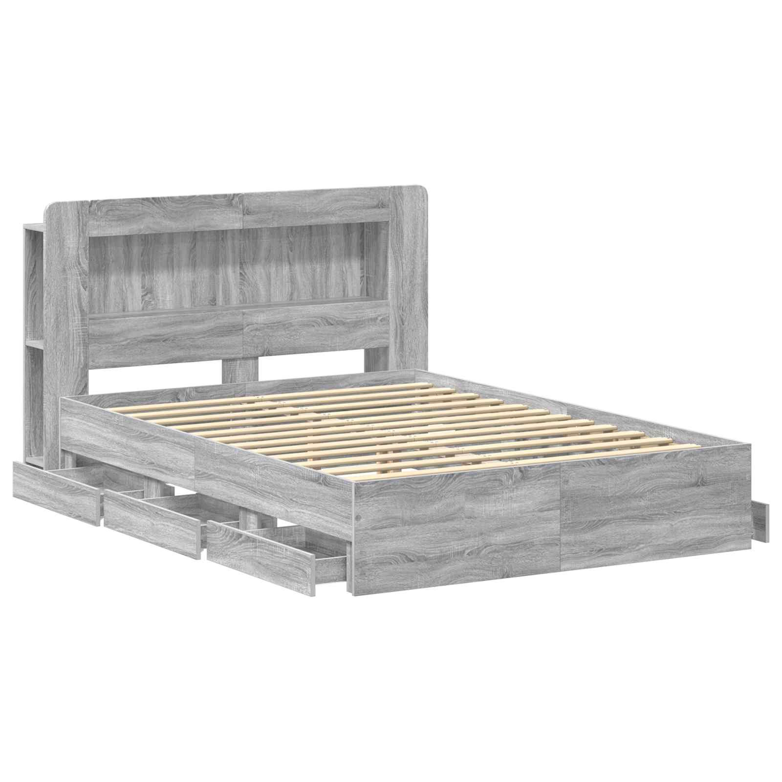 Bedframe met opslag Grijs Sonoma 140 x 200 cm Bewerkt hout is nu te koop bij PeponiXL, paradijselijk wonen!