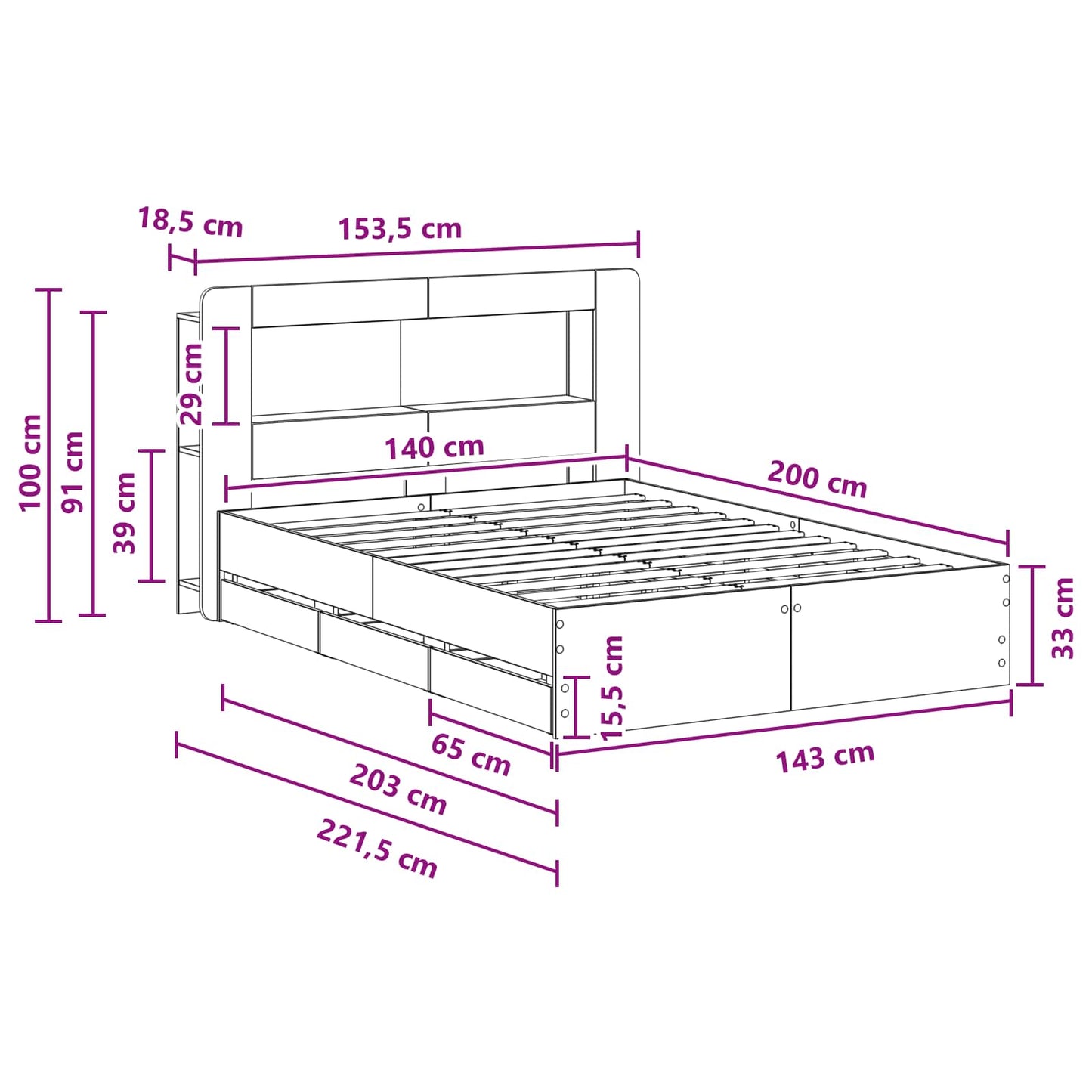 Bedframe met opslag Grijs Sonoma 140 x 200 cm Bewerkt hout is nu te koop bij PeponiXL, paradijselijk wonen!