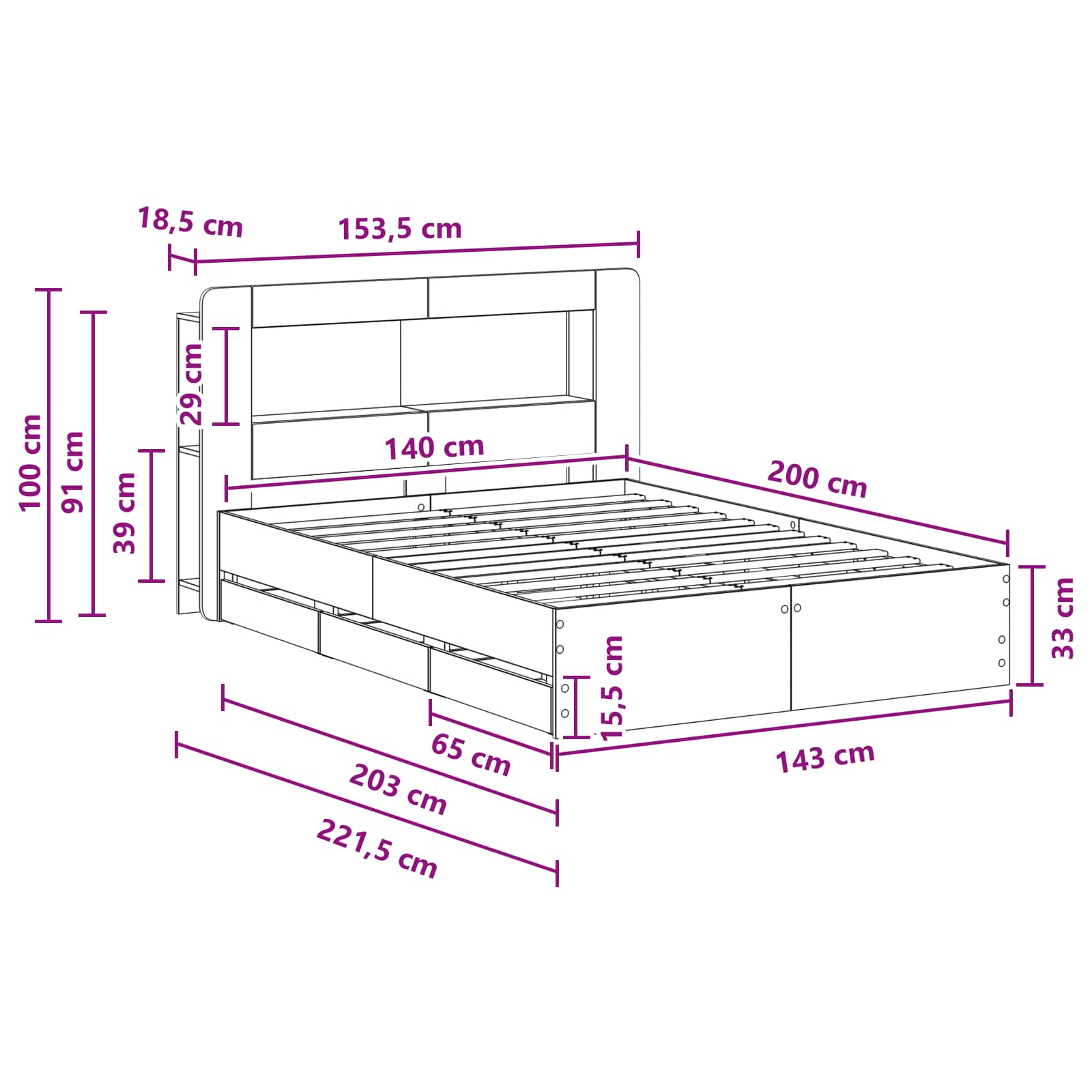 Bedframe met opslag Grijs Sonoma 140 x 200 cm Bewerkt hout is nu te koop bij PeponiXL, paradijselijk wonen!